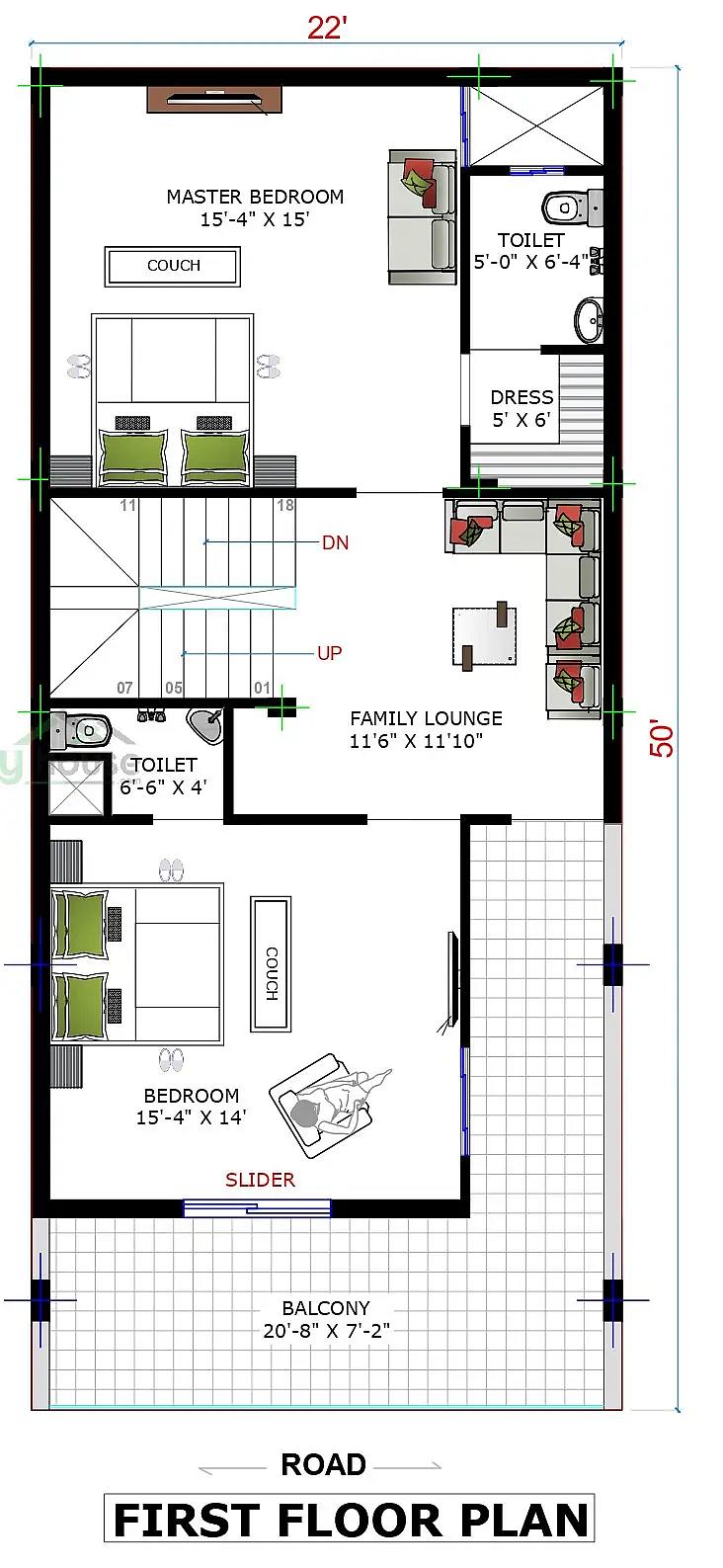22X50 House plan- 1100 sqft Residential house design At Bhopal thumbnail 5 — Project ID 8506