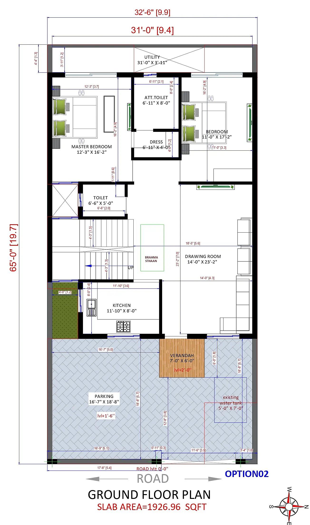 32X65 House plan- 2080 sqft Residential house design At Gurgaon thumbnail 2 — Project ID 8508