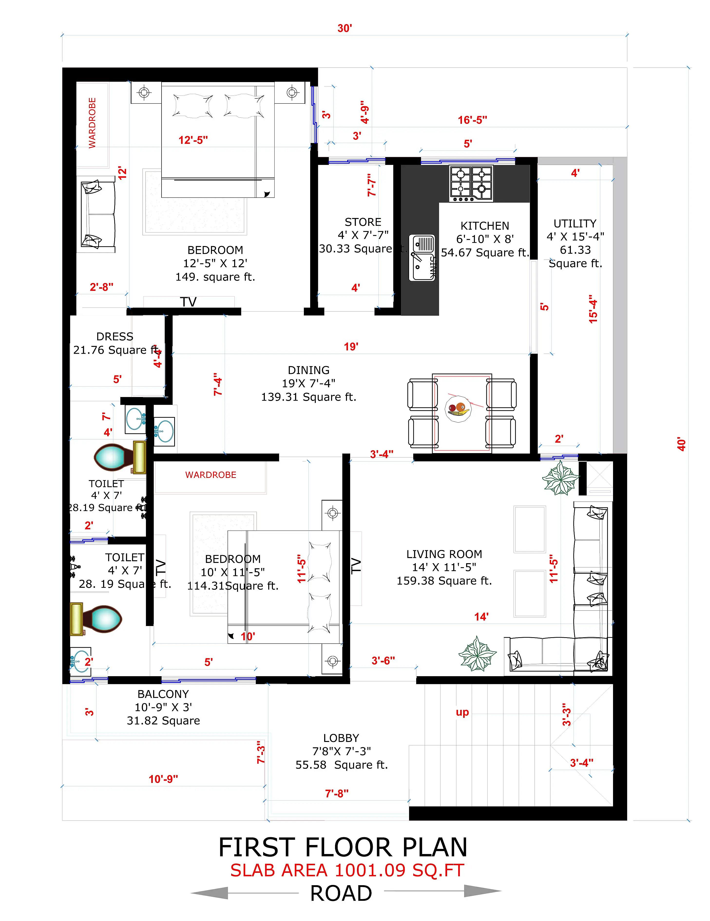 30X40 House plan- 1200 sqft Residential house design At Raipur thumbnail 3 — Project ID 8509