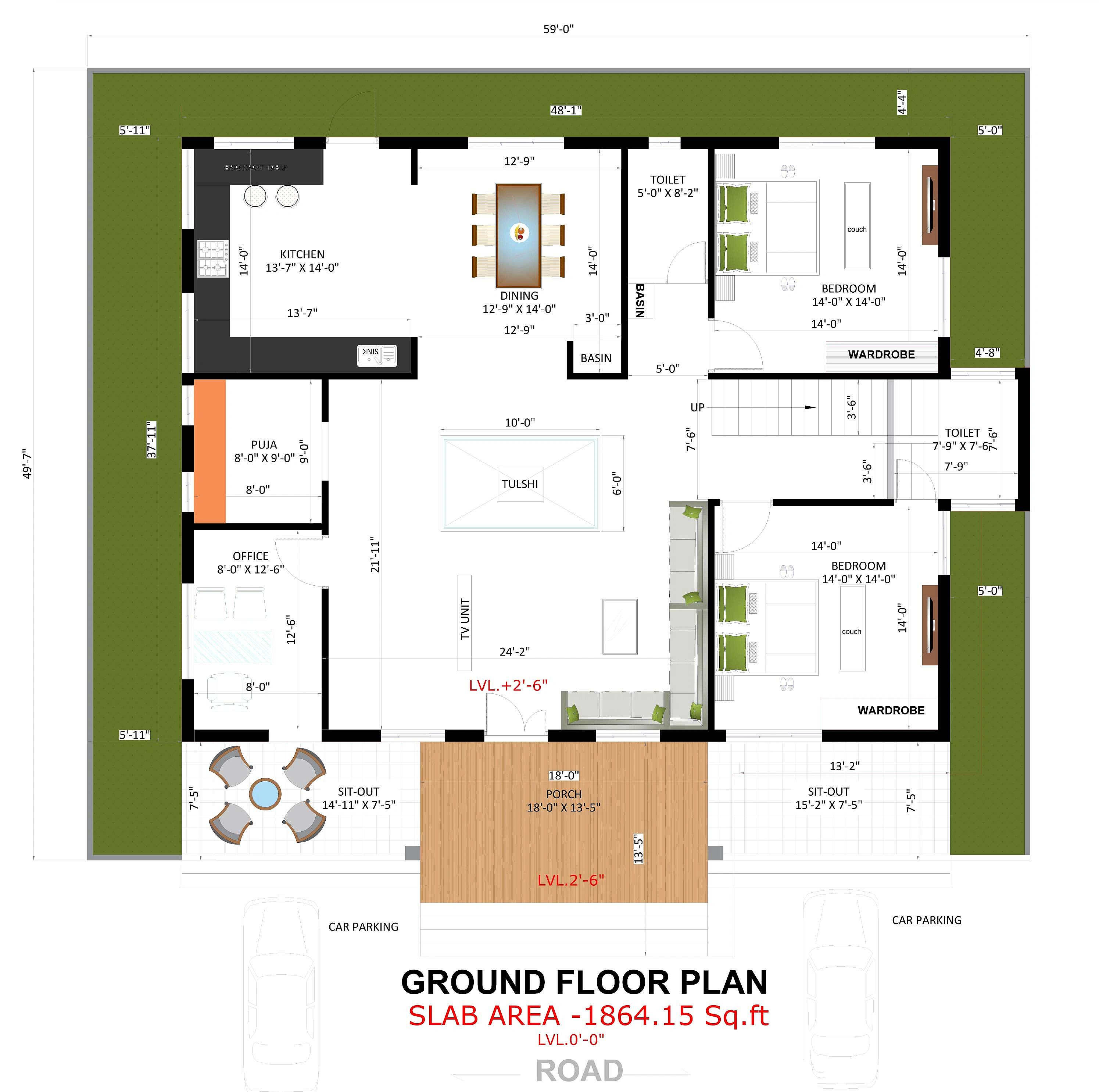 59X50 House plan- 2950 sqft Residential house design At Yadgiri thumbnail 2 — Project ID 8511