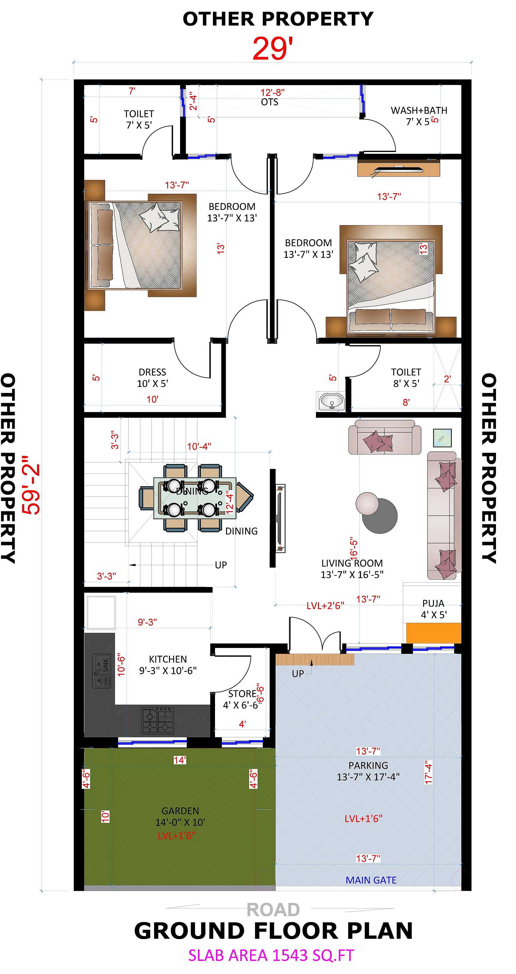29X59 House plan- 1711 sqft Residential house design At Kota thumbnail 2 — Project ID 8512
