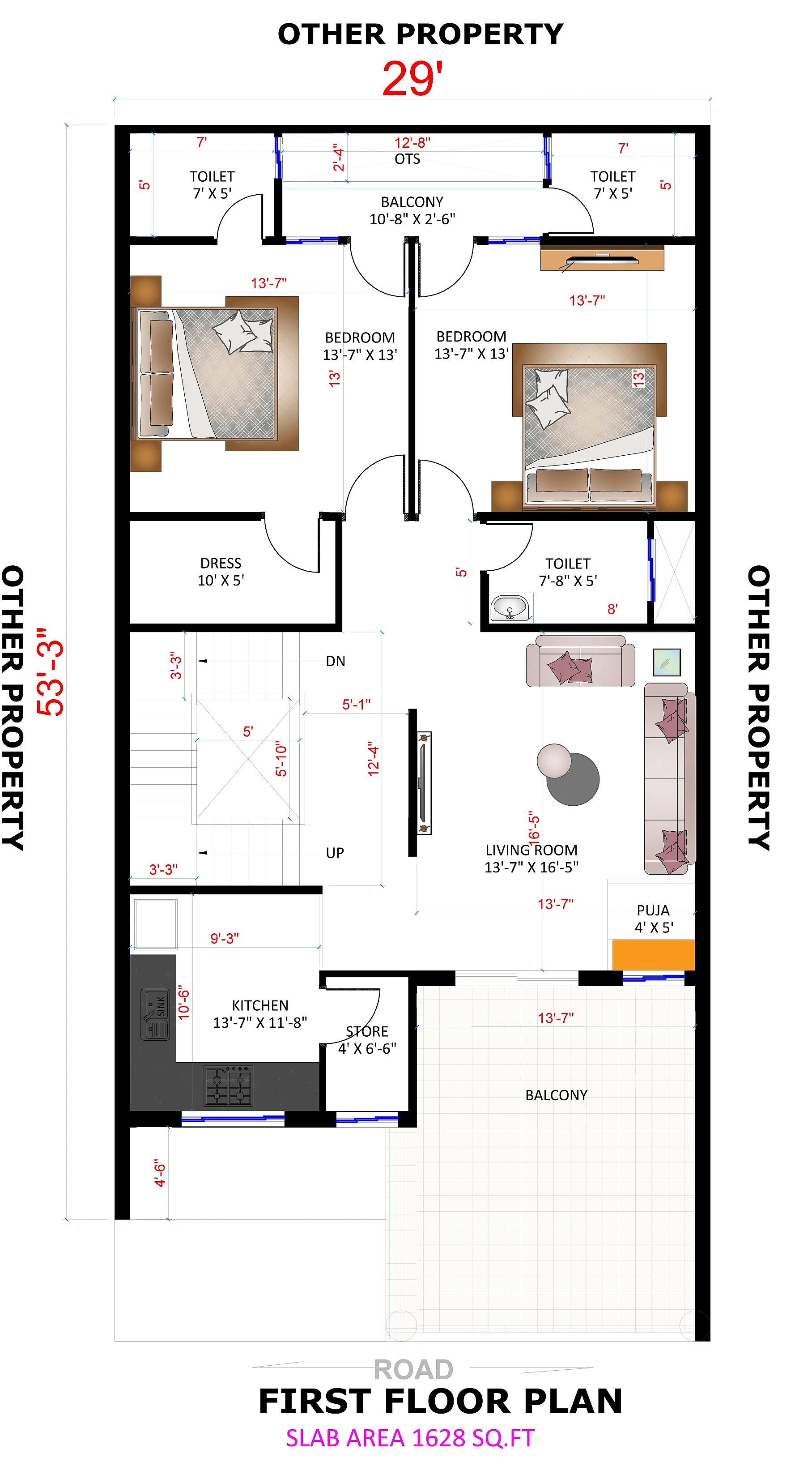29X59 House plan- 1711 sqft Residential house design At Kota thumbnail 3 — Project ID 8512