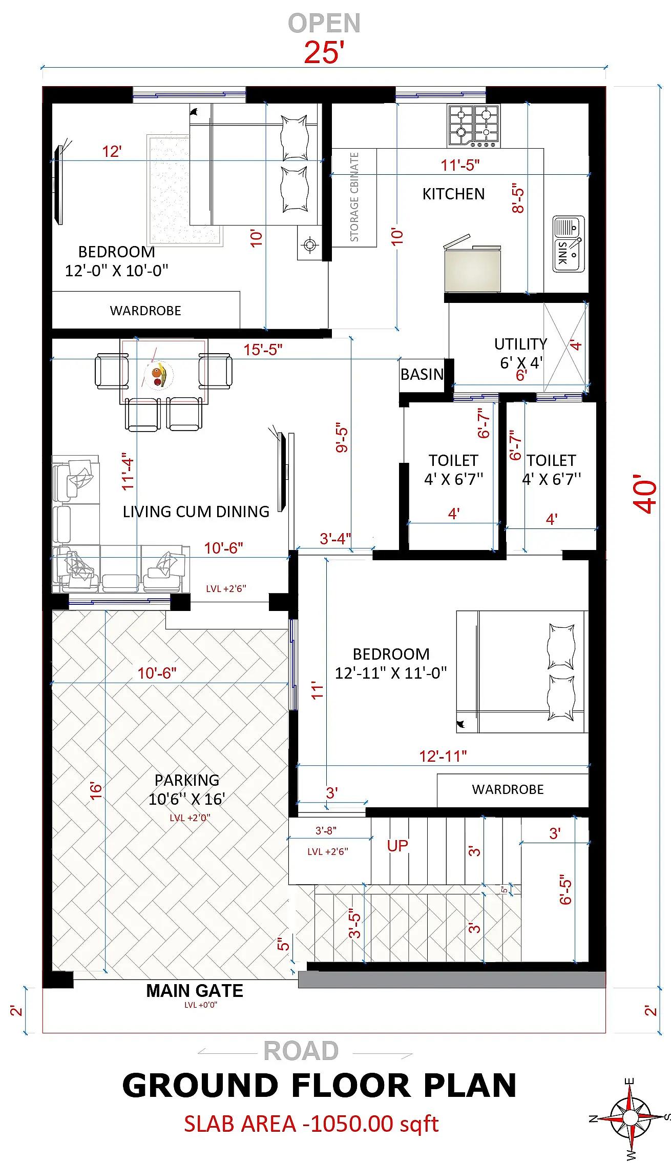 25X40 House plan- 1000 sqft Residential house design At Jaipur thumbnail 2 — Project ID 8513