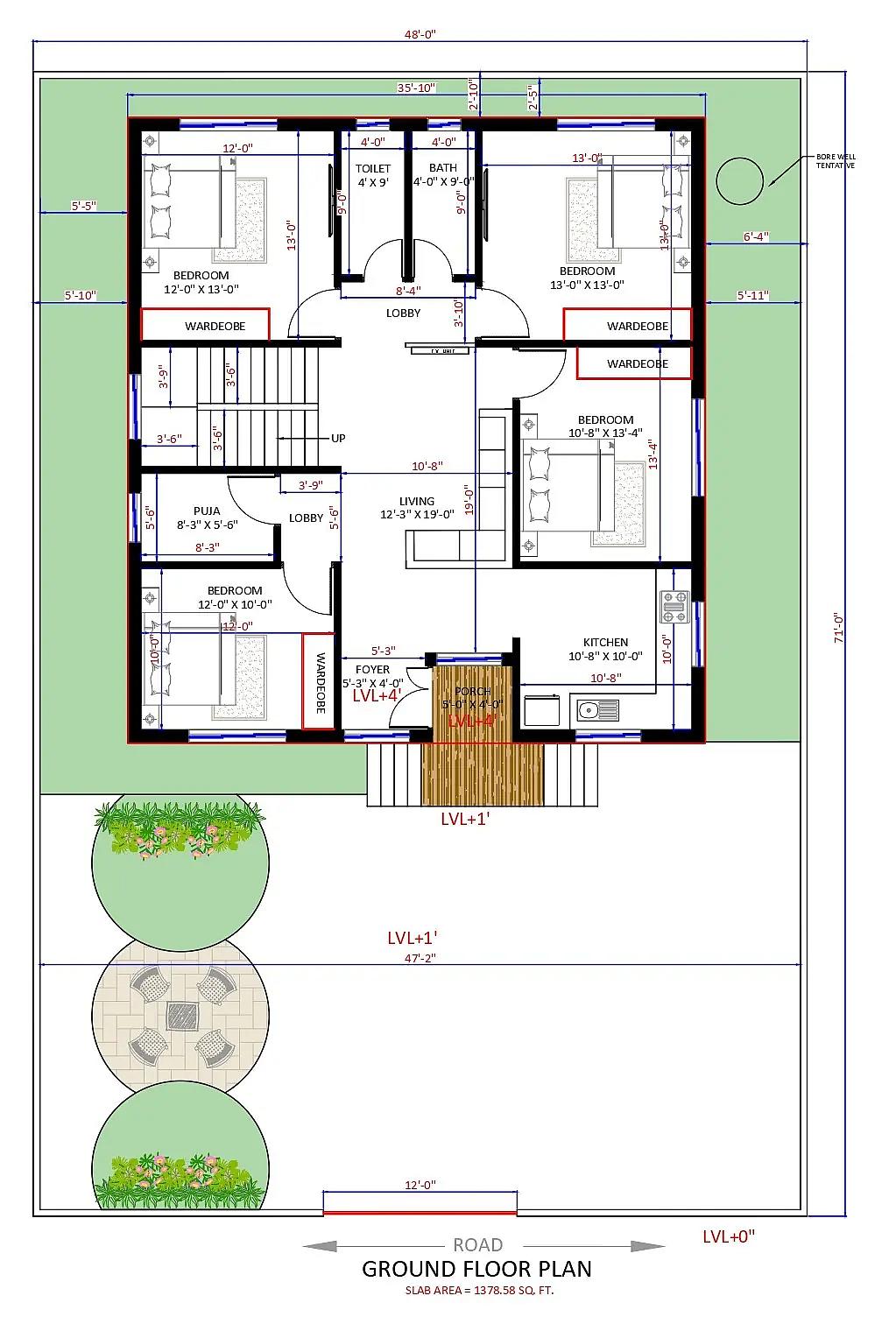 48X71 House plan- 3408 sqft Residential house design At Rajauli thumbnail 2 — Project ID 8517