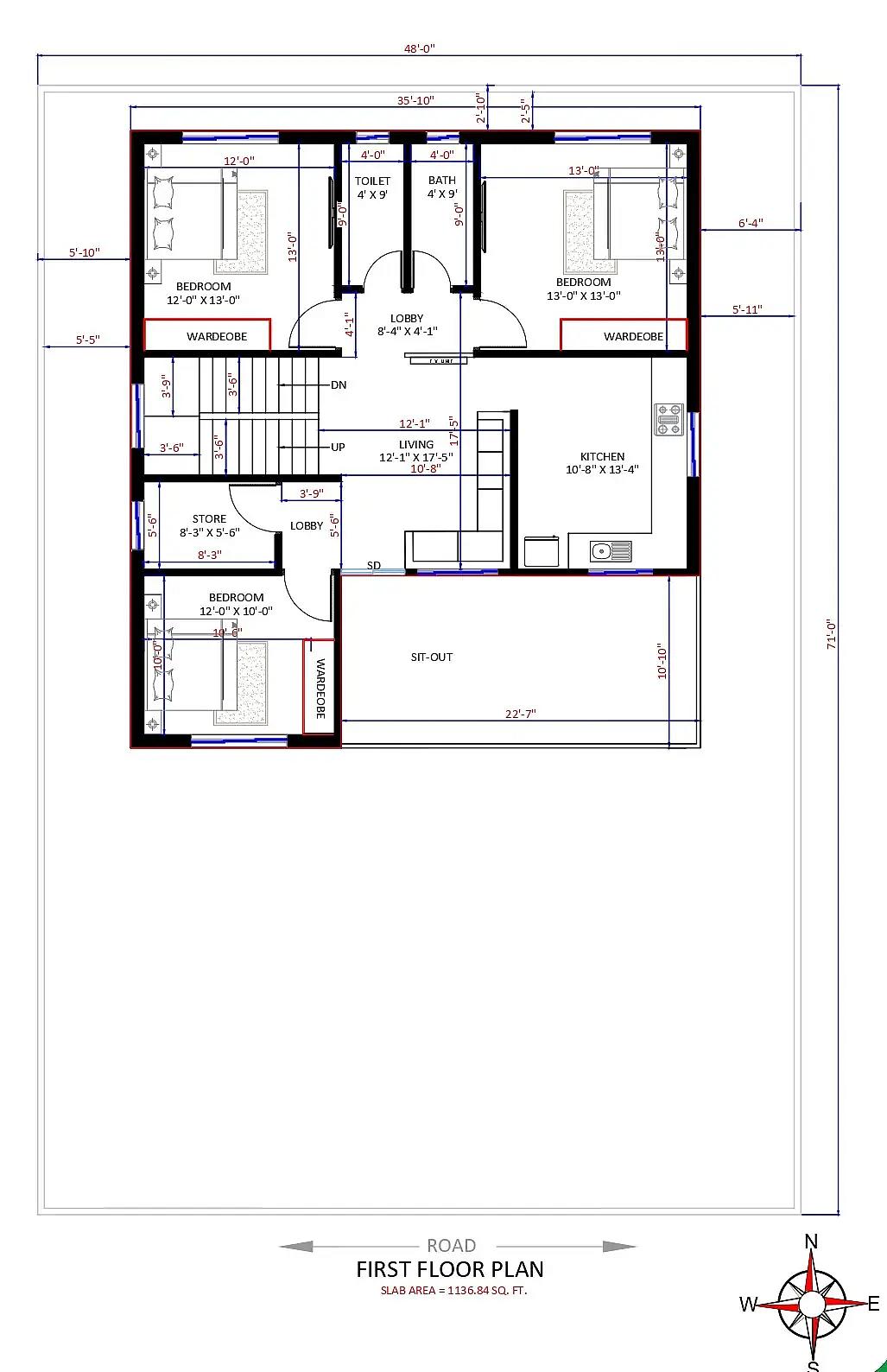 48X71 House plan- 3408 sqft Residential house design At Rajauli thumbnail 3 — Project ID 8517