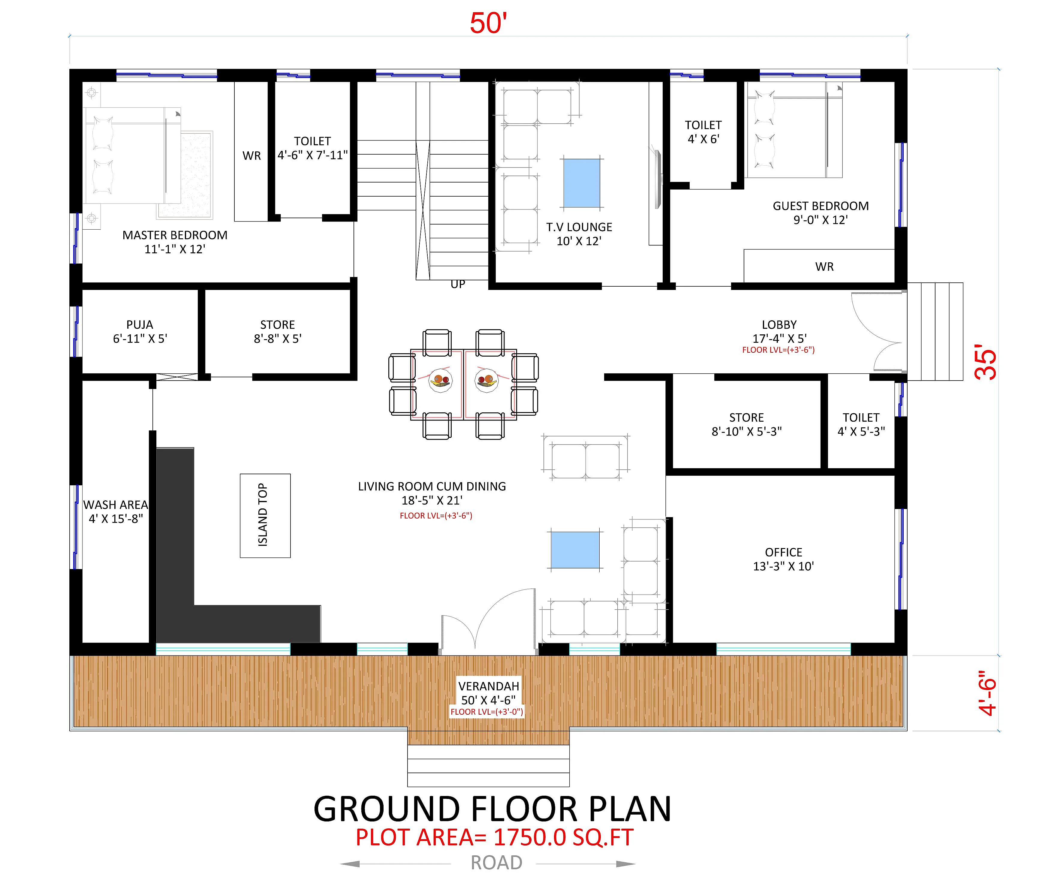 50X40 House plan- 2000 sqft Residential house design At Solapur thumbnail 3 — Project ID 8518