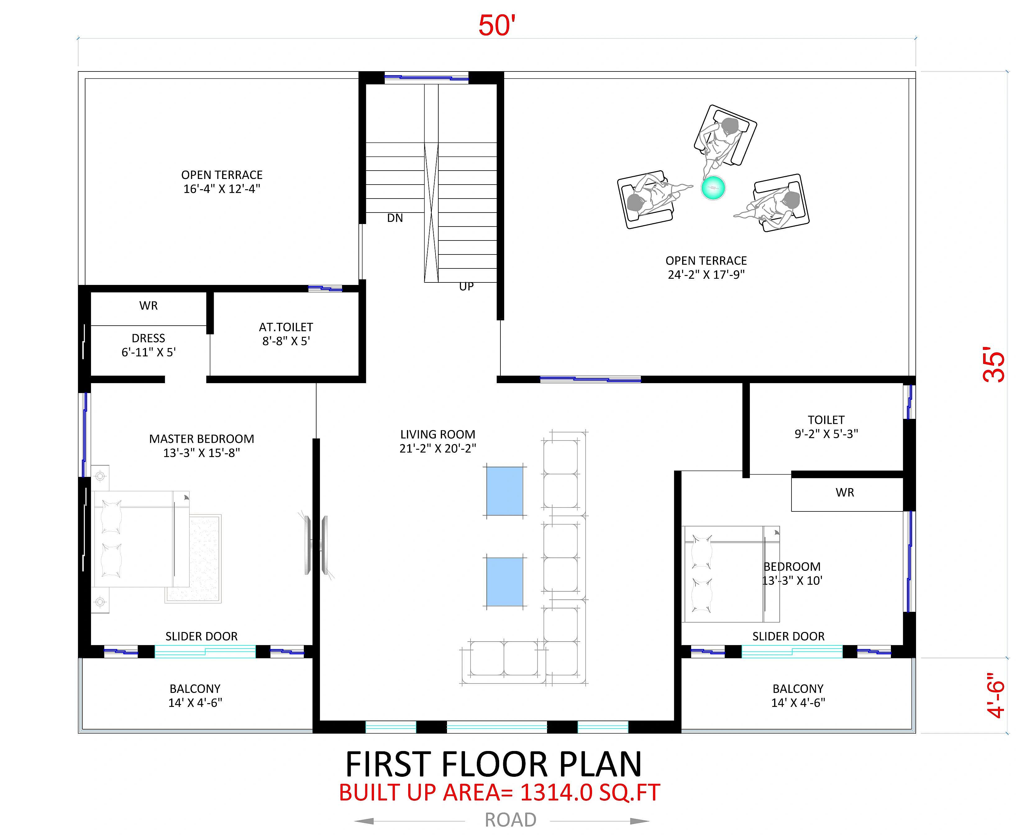 50X40 House plan- 2000 sqft Residential house design At Solapur thumbnail 4 — Project ID 8518