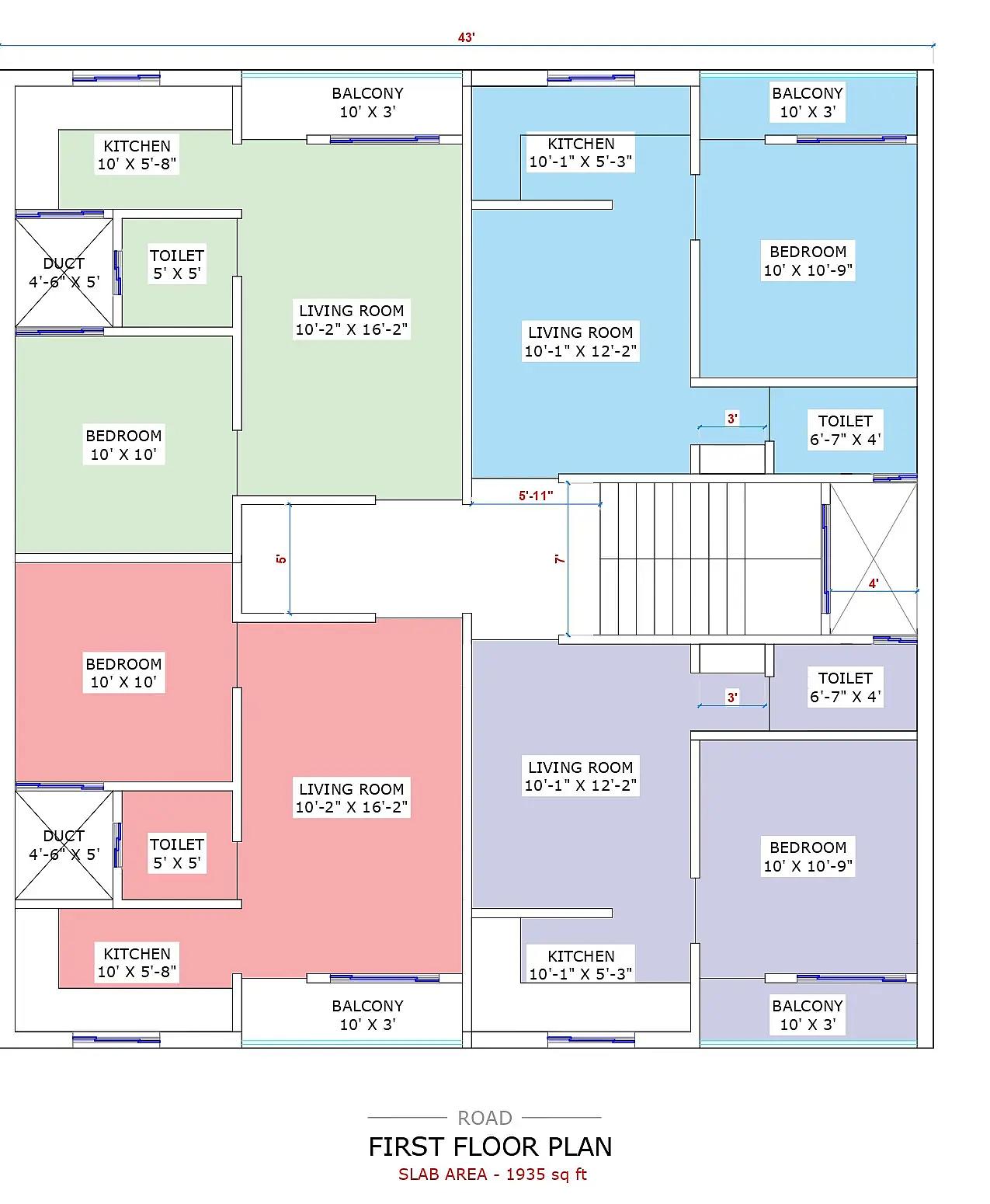 43X45 Apartment plan- 1935 sqft Residential house design At Gurgaon thumbnail 3 — Project ID 8521