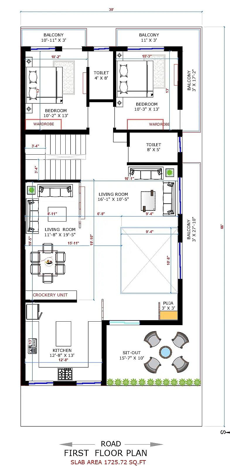 30X66 House plan- 1980 sqft Residential house design At Jhunjhunu thumbnail 3 — Project ID 8522