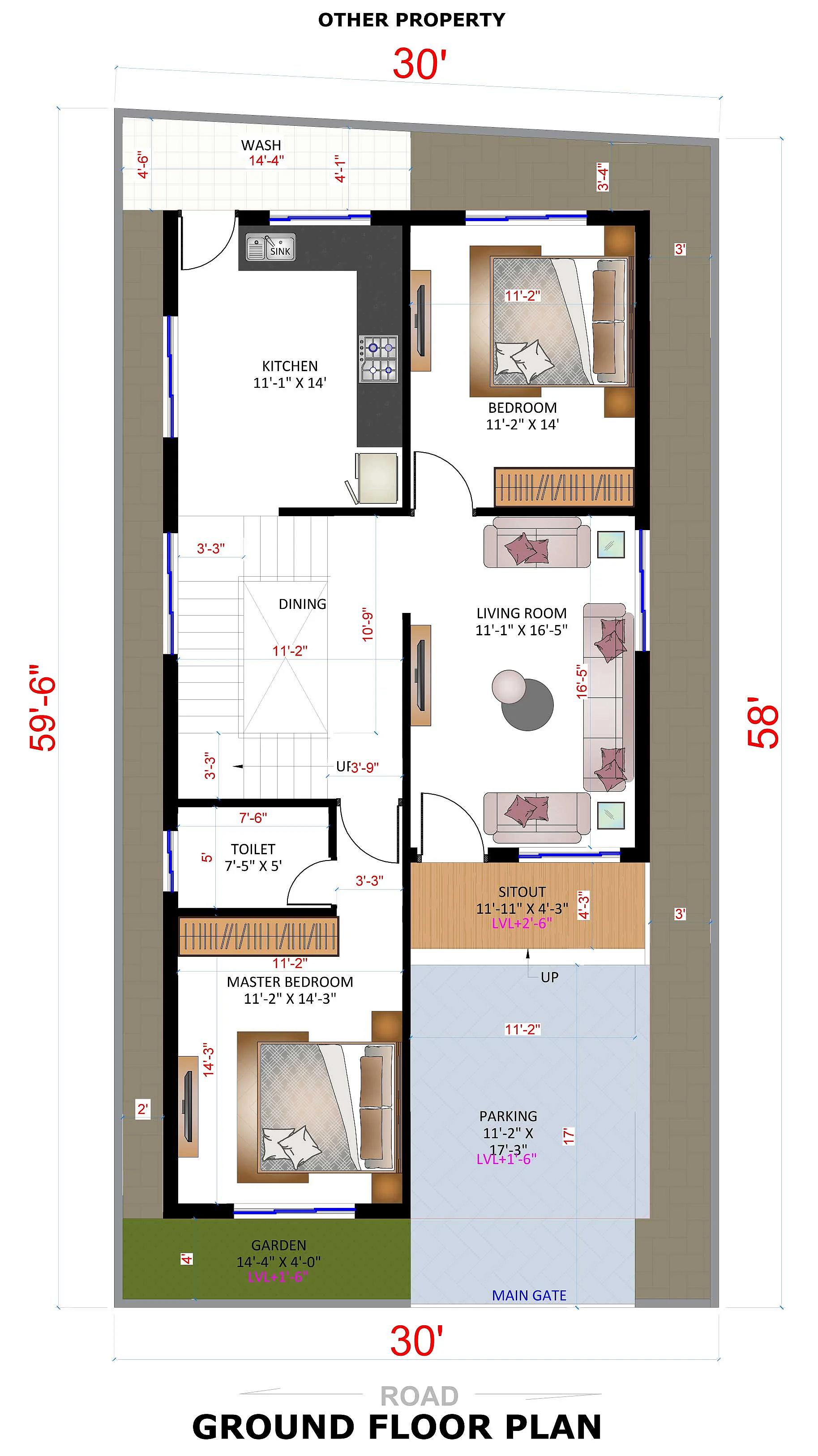 30X60 House plan- 1800 sqft Residential house design At Cuddalore thumbnail 2 — Project ID 8523