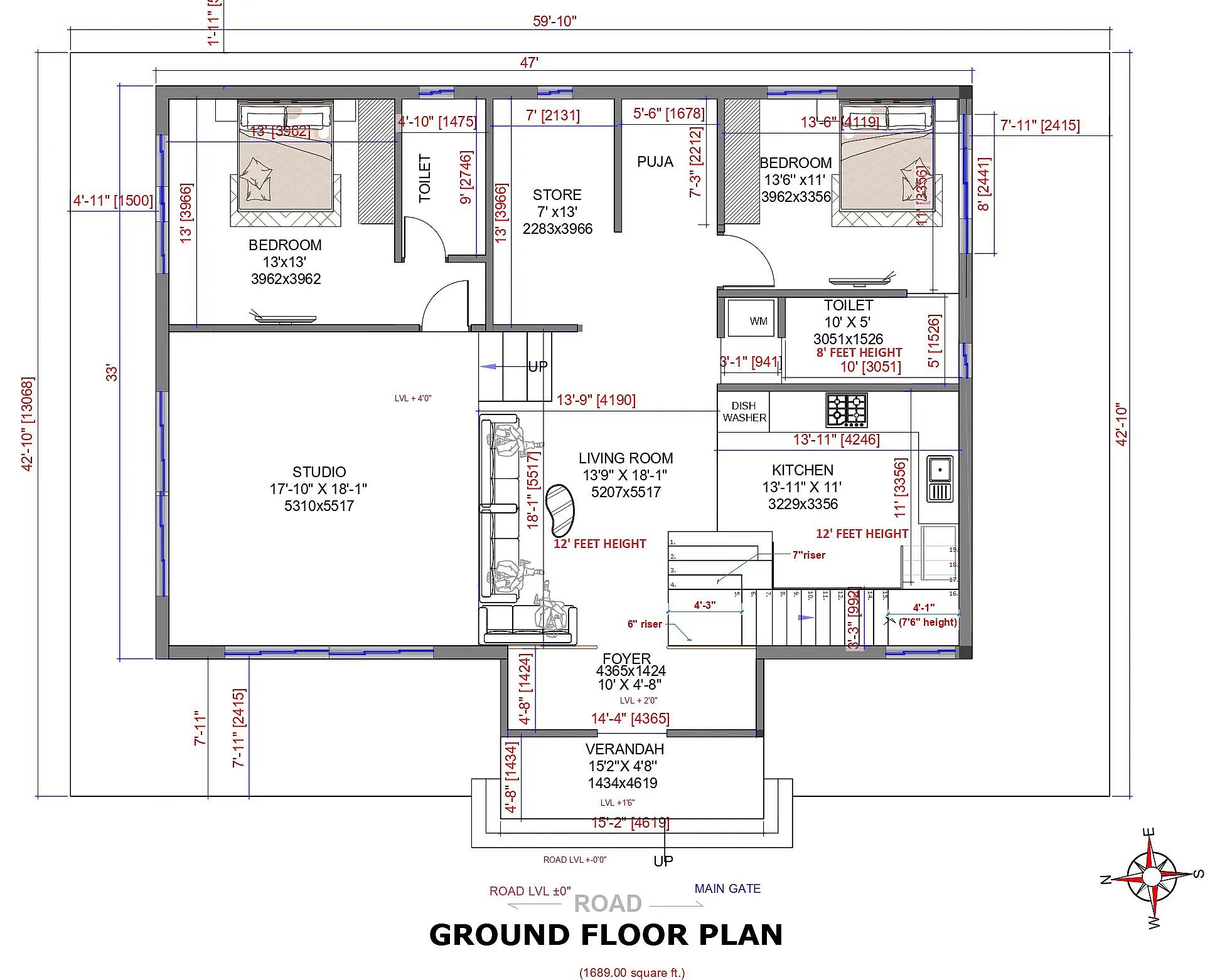 47X42 House plan- 1974 sqft Residential house design At Palghar thumbnail 3 — Project ID 8524