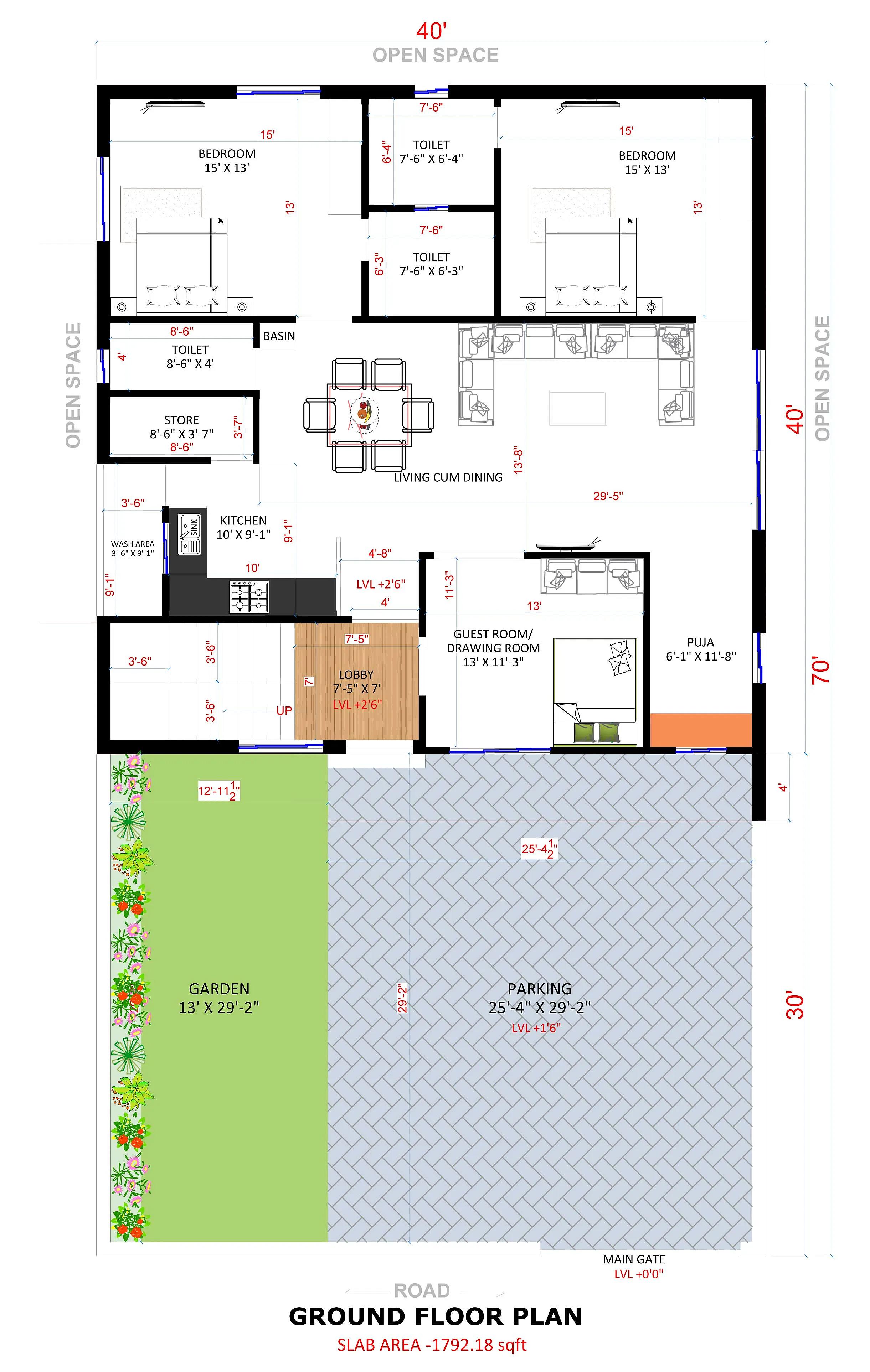 40X70 House plan- 2800 sqft Residential Cum Commercial house design At Ranchi thumbnail 2 — Project ID 8525