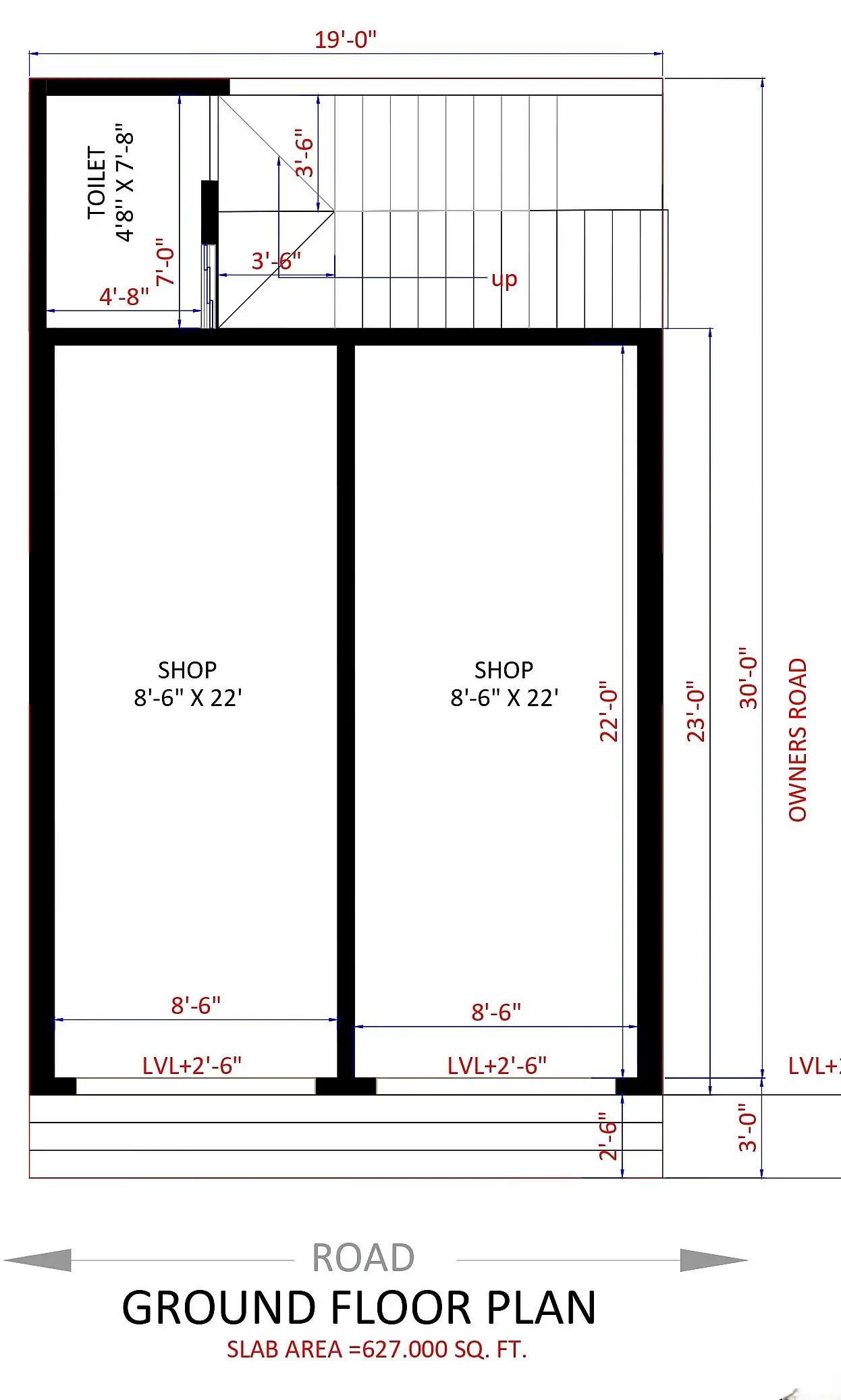 19X30 House With Shop plan- 570 sqft Residential Cum Commercial house design At Vapi thumbnail 2 — Project ID 8526