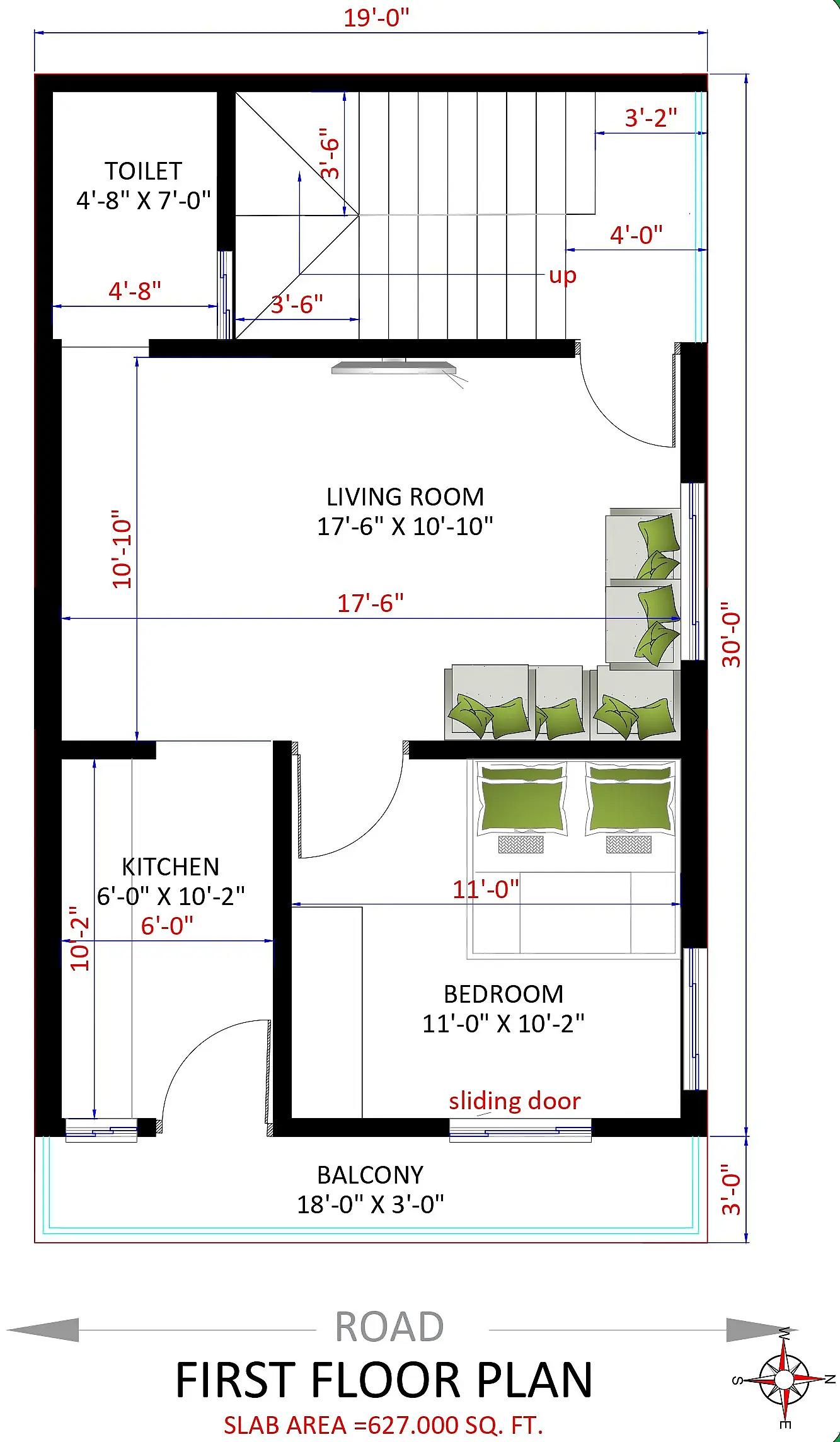 19X30 House With Shop plan- 570 sqft Residential Cum Commercial house design At Vapi thumbnail 3 — Project ID 8526