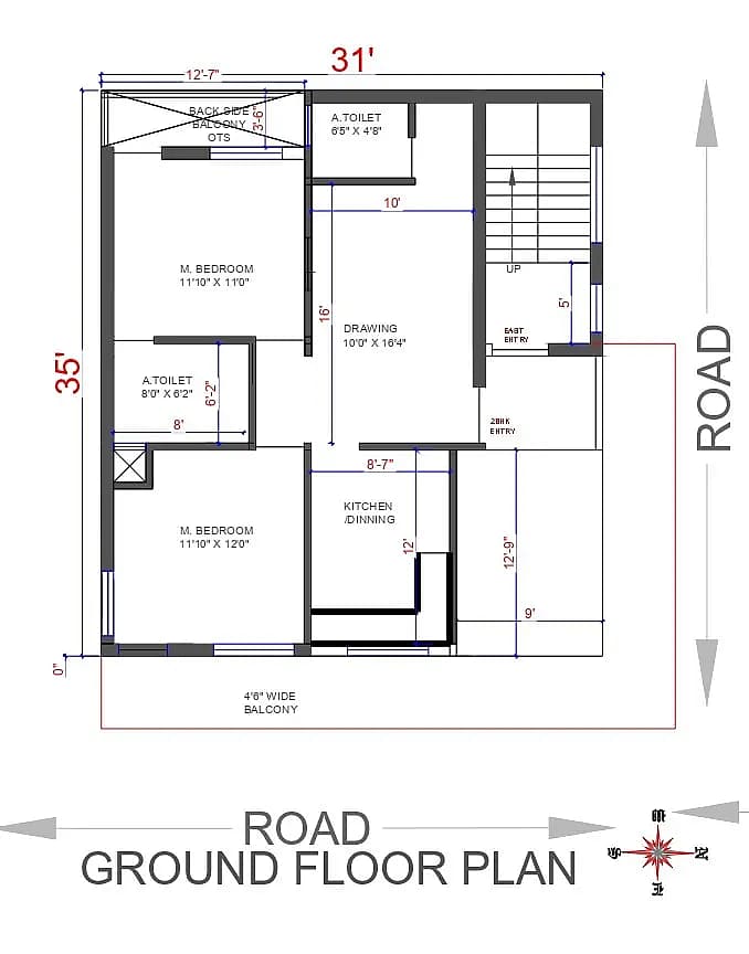 31X35 Residential House with Rental House plan- 1085 sqft Residential house design At New Delhi thumbnail 3 — Project ID 8527