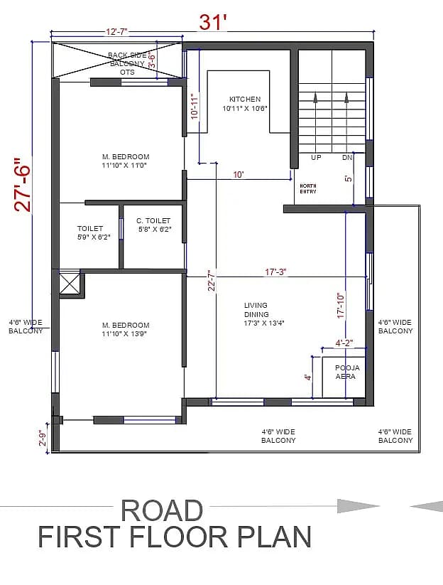 31X35 Residential House with Rental House plan- 1085 sqft Residential house design At New Delhi thumbnail 4 — Project ID 8527