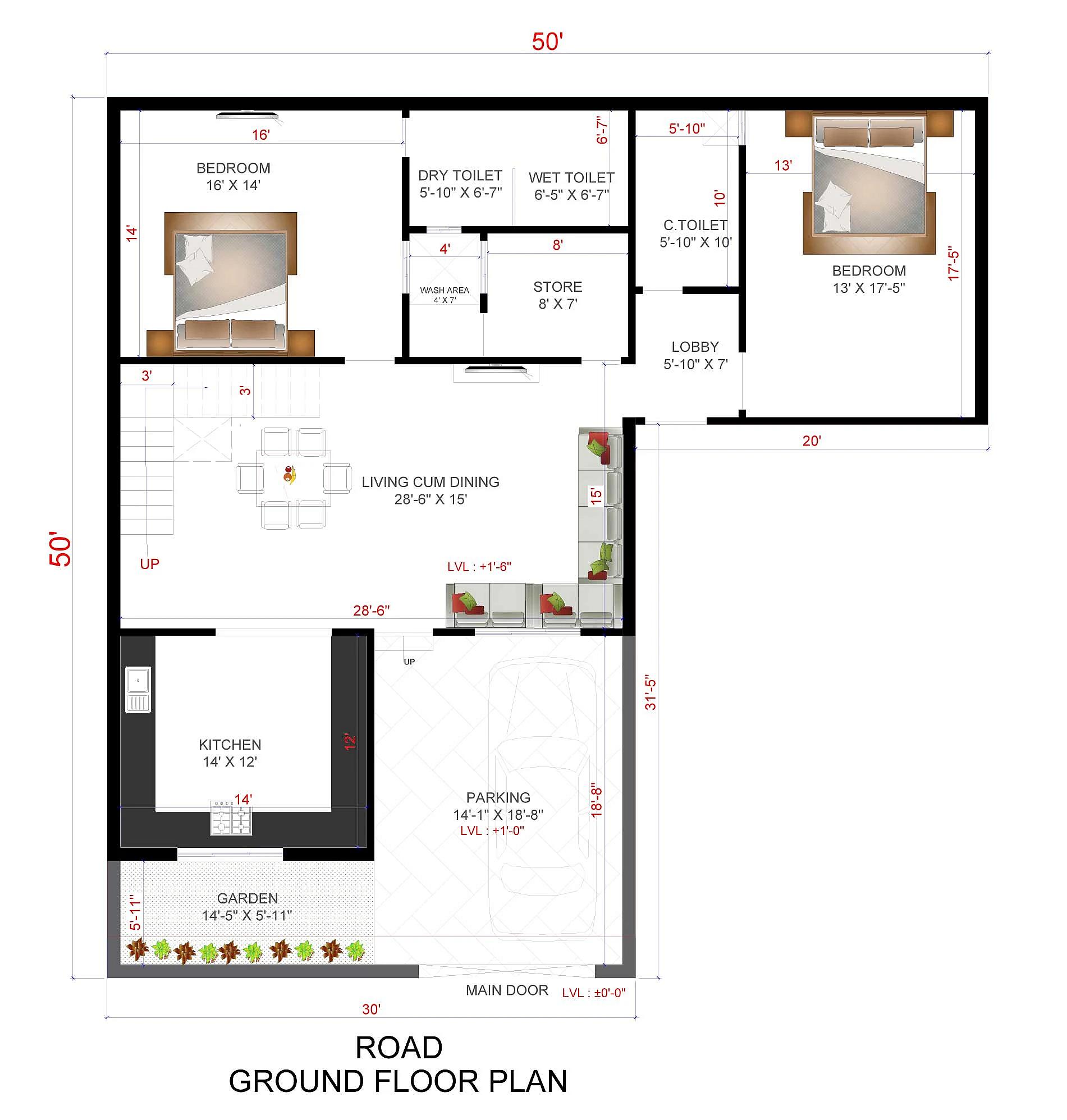 50X50 House plan- 2500 sqft Residential house design At Amethi thumbnail 2 — Project ID 8528