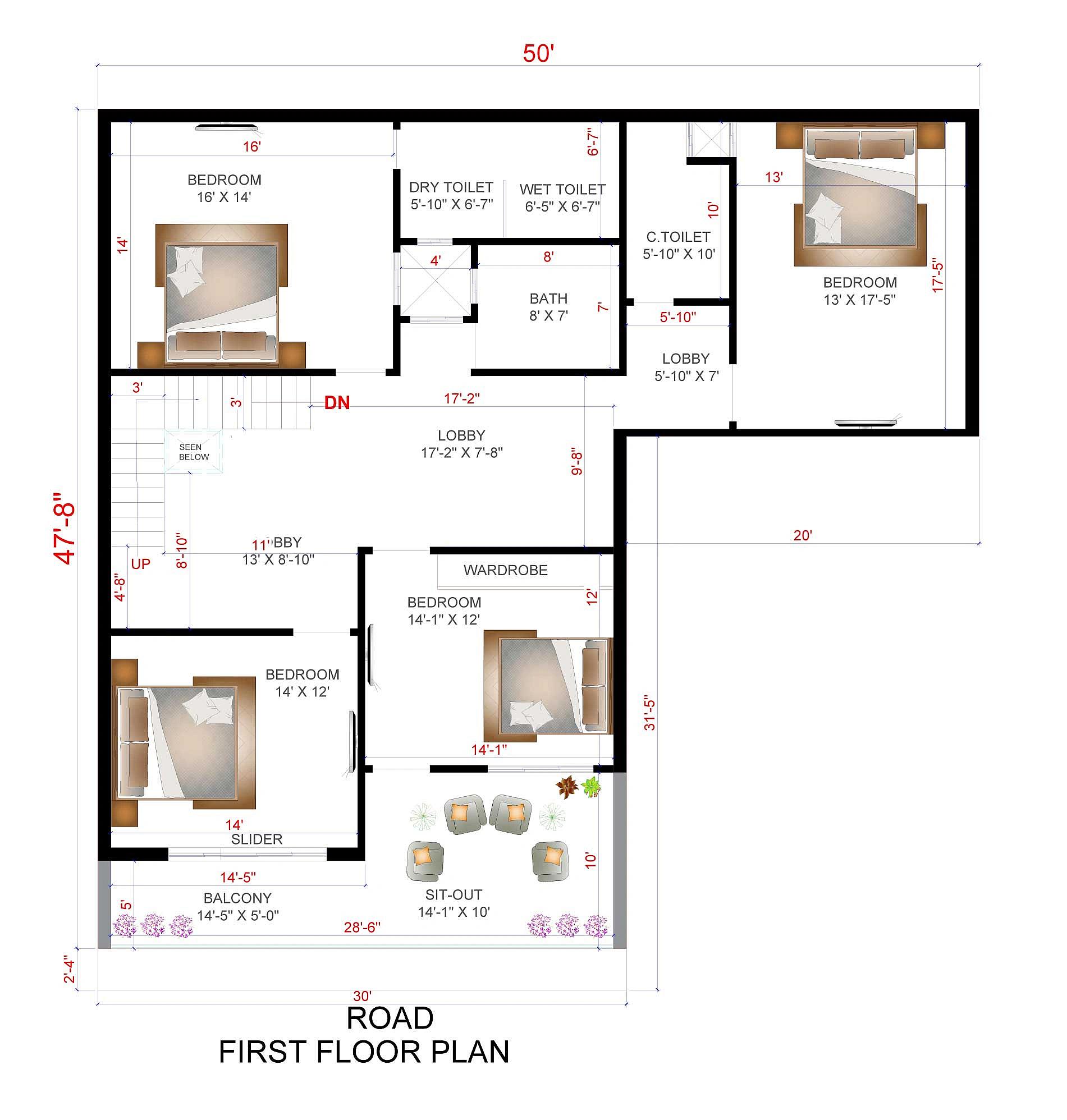 50X50 House plan- 2500 sqft Residential house design At Amethi thumbnail 3 — Project ID 8528