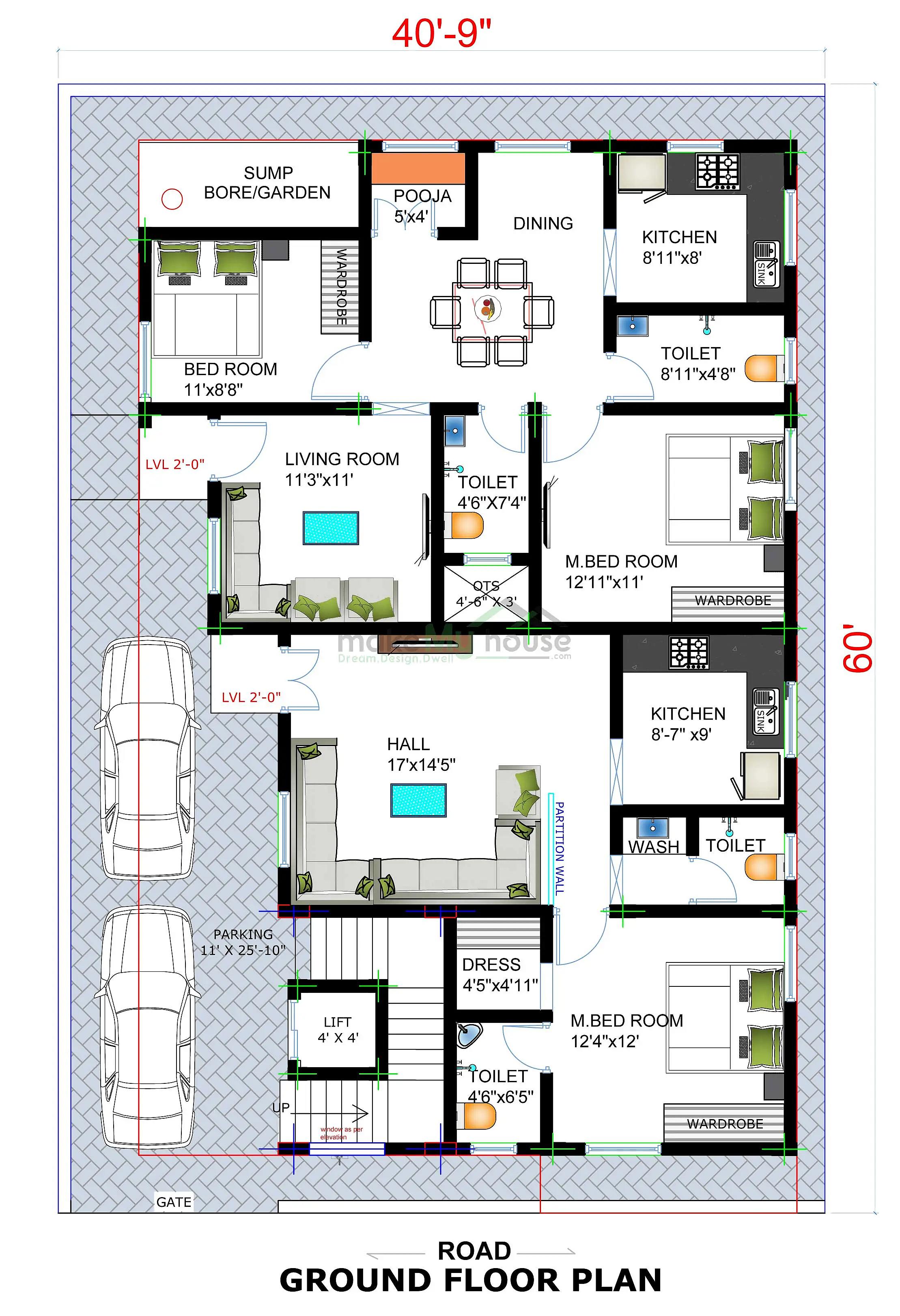 40X60 Apartment plan- 2400 sqft Residential Cum Commercial house design At Hosur thumbnail 2 — Project ID 8529