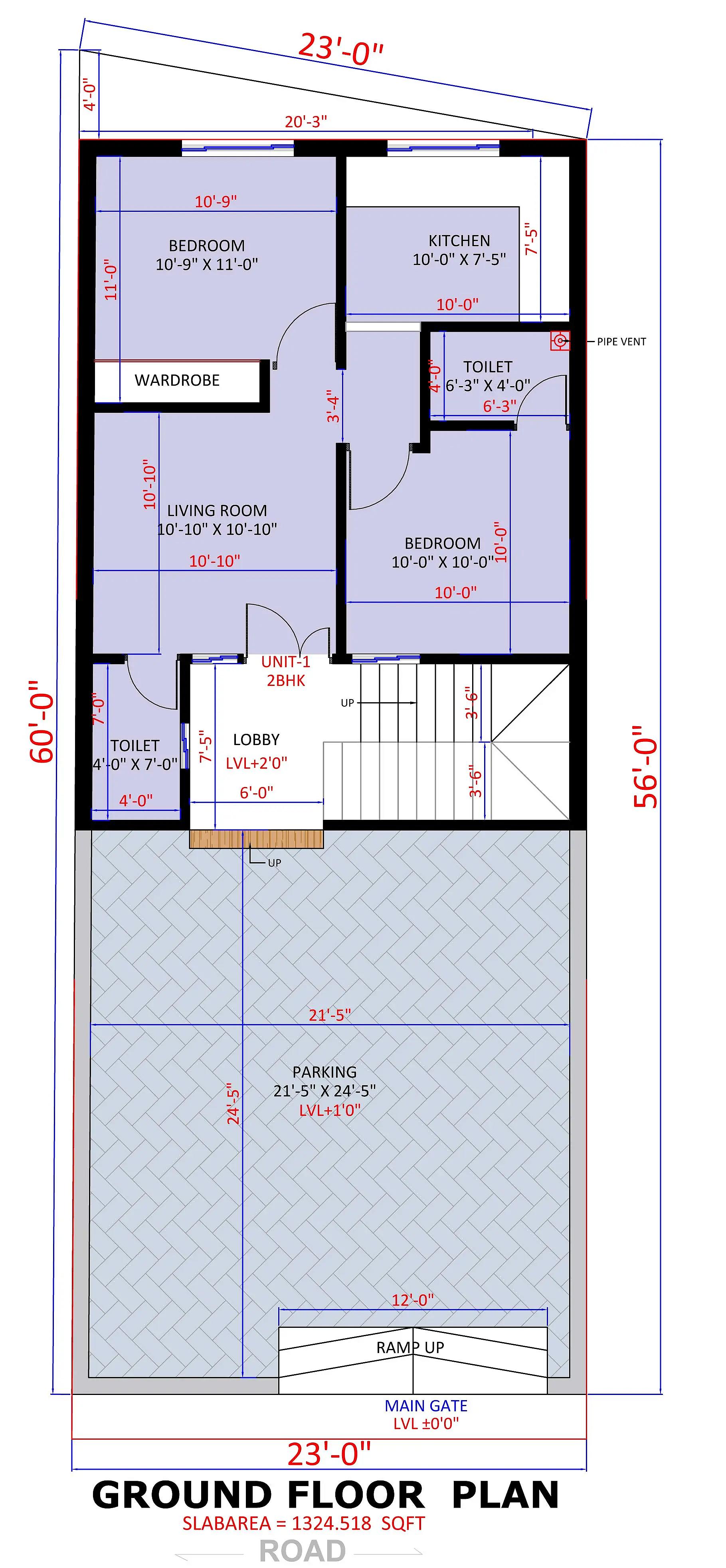 23X60 House plan- 1380 sqft Residential Cum Commercial house design At Mumbai thumbnail 2 — Project ID 8530