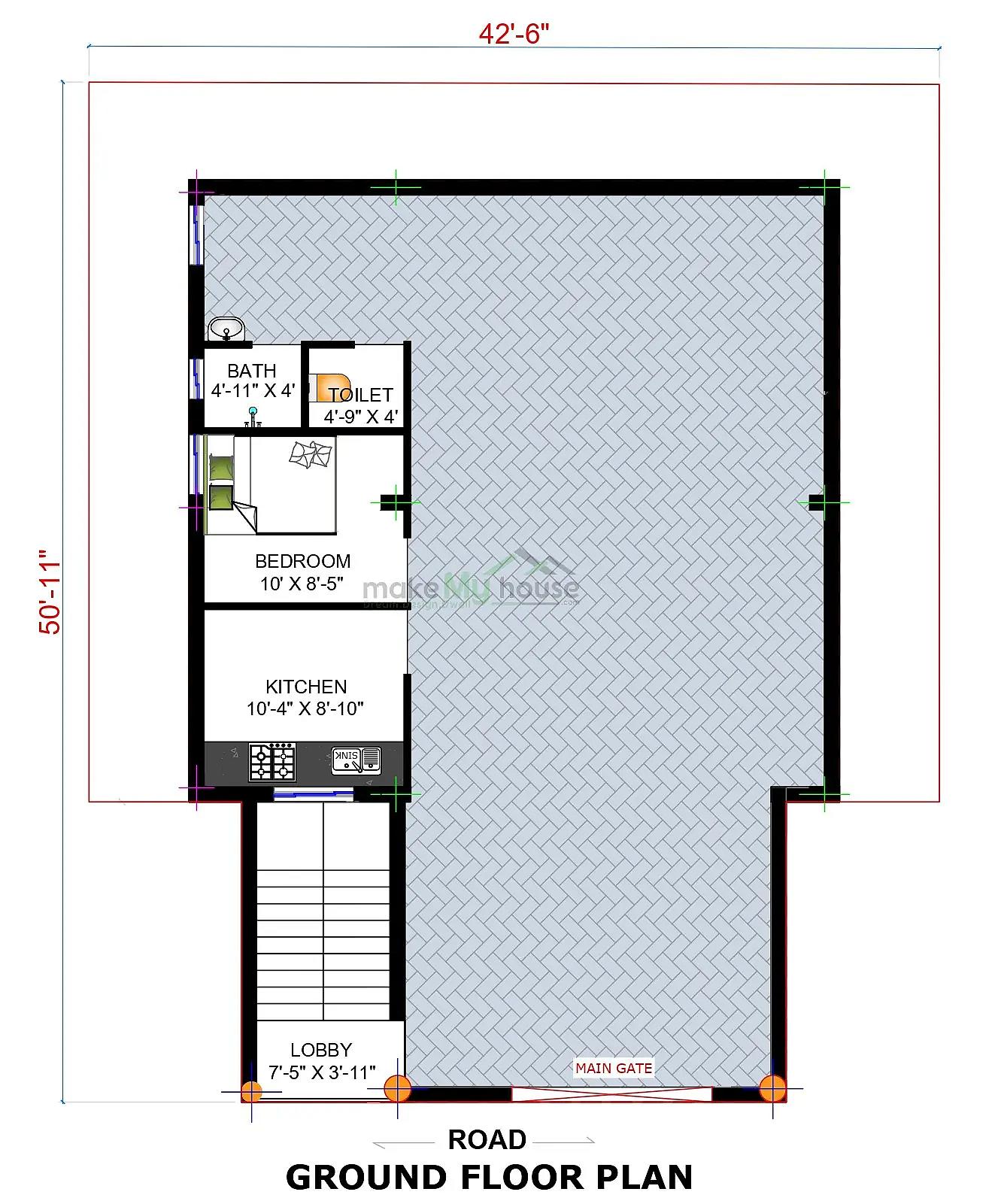 42X50 House plan- 2100 sqft Residential house design At Pune thumbnail 5 — Project ID 8531