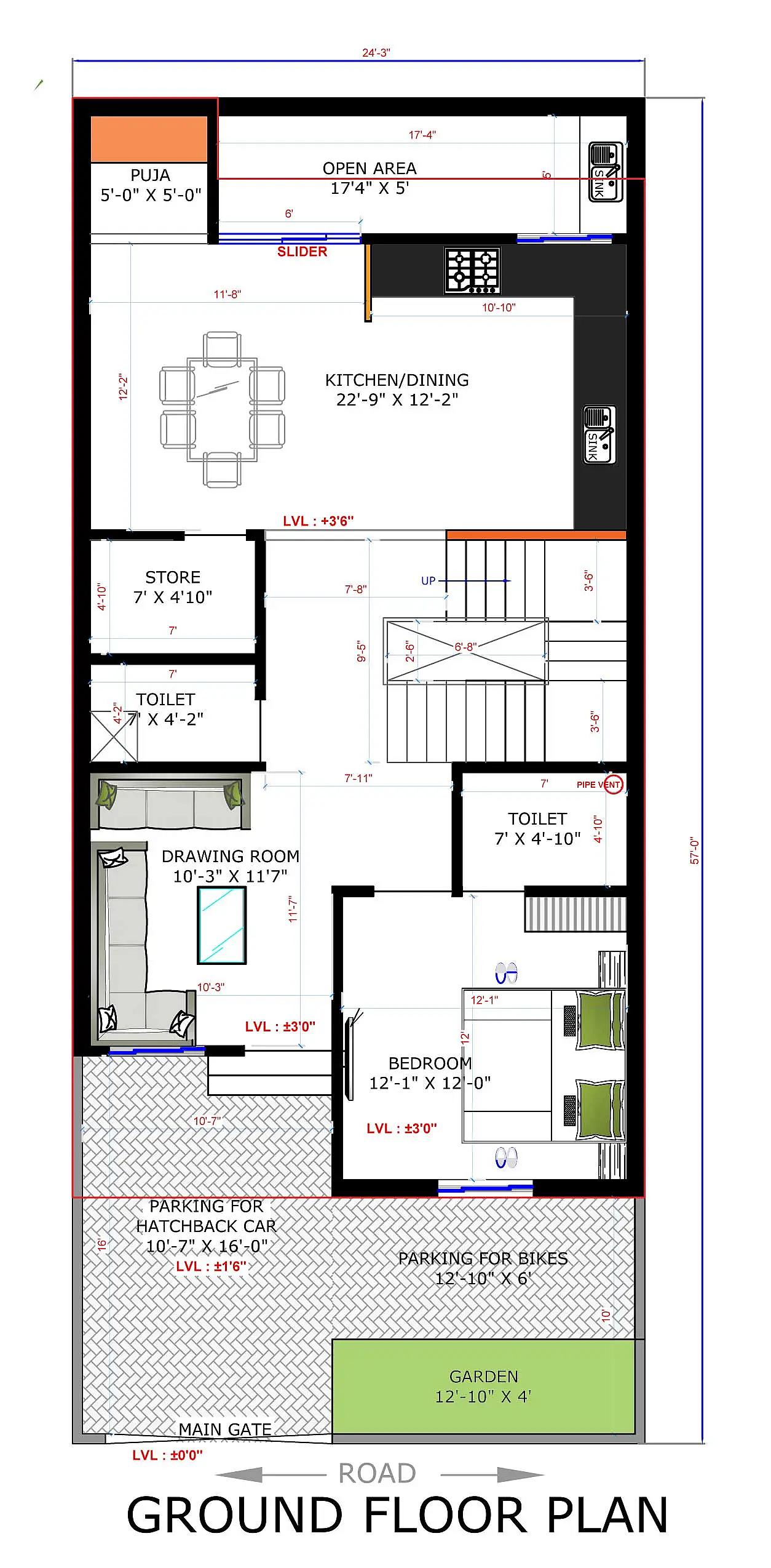24X57 House plan- 1368 sqft Residential house design At Ajmer thumbnail 2 — Project ID 8534