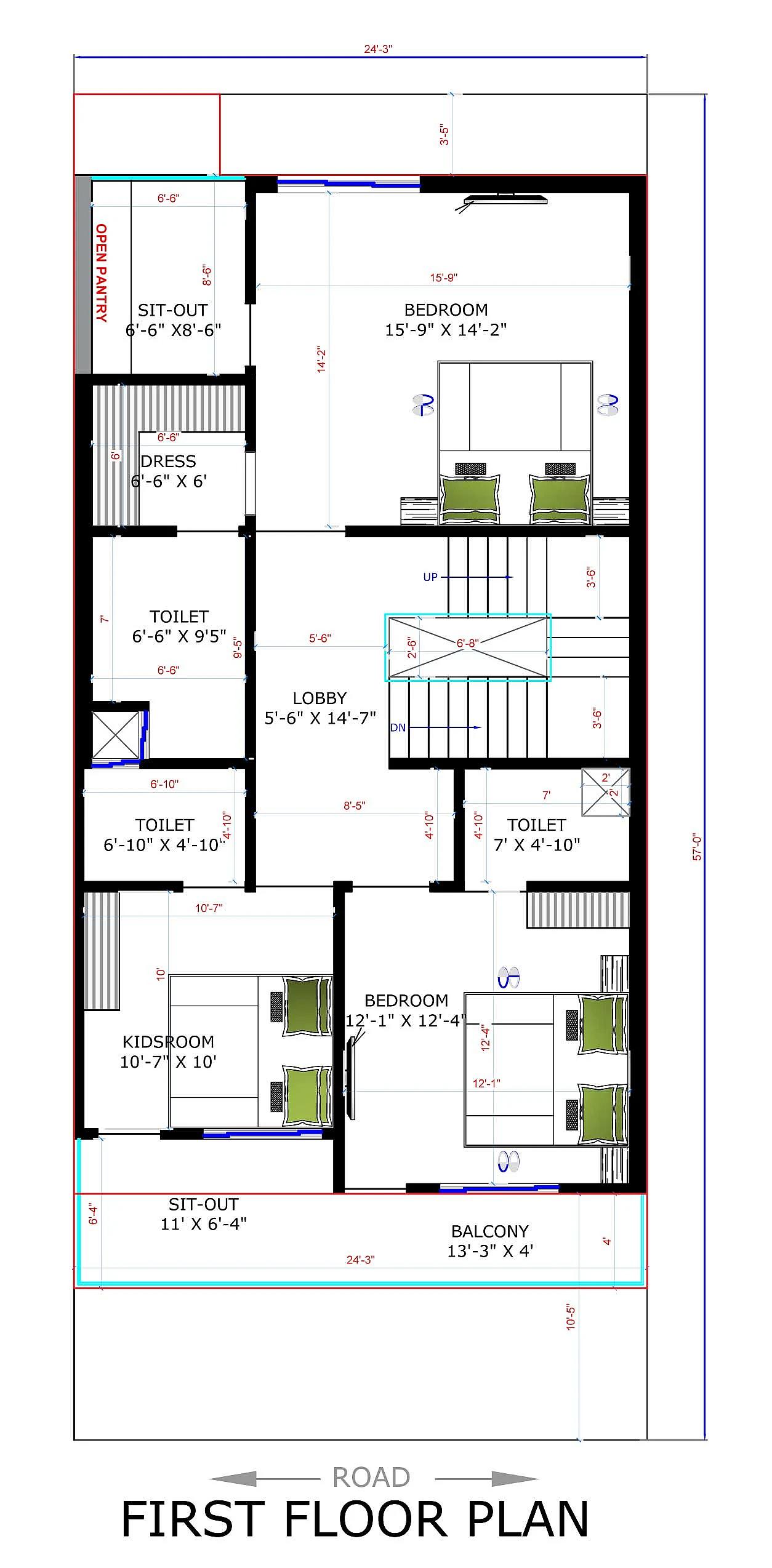 24X57 House plan- 1368 sqft Residential house design At Ajmer thumbnail 3 — Project ID 8534