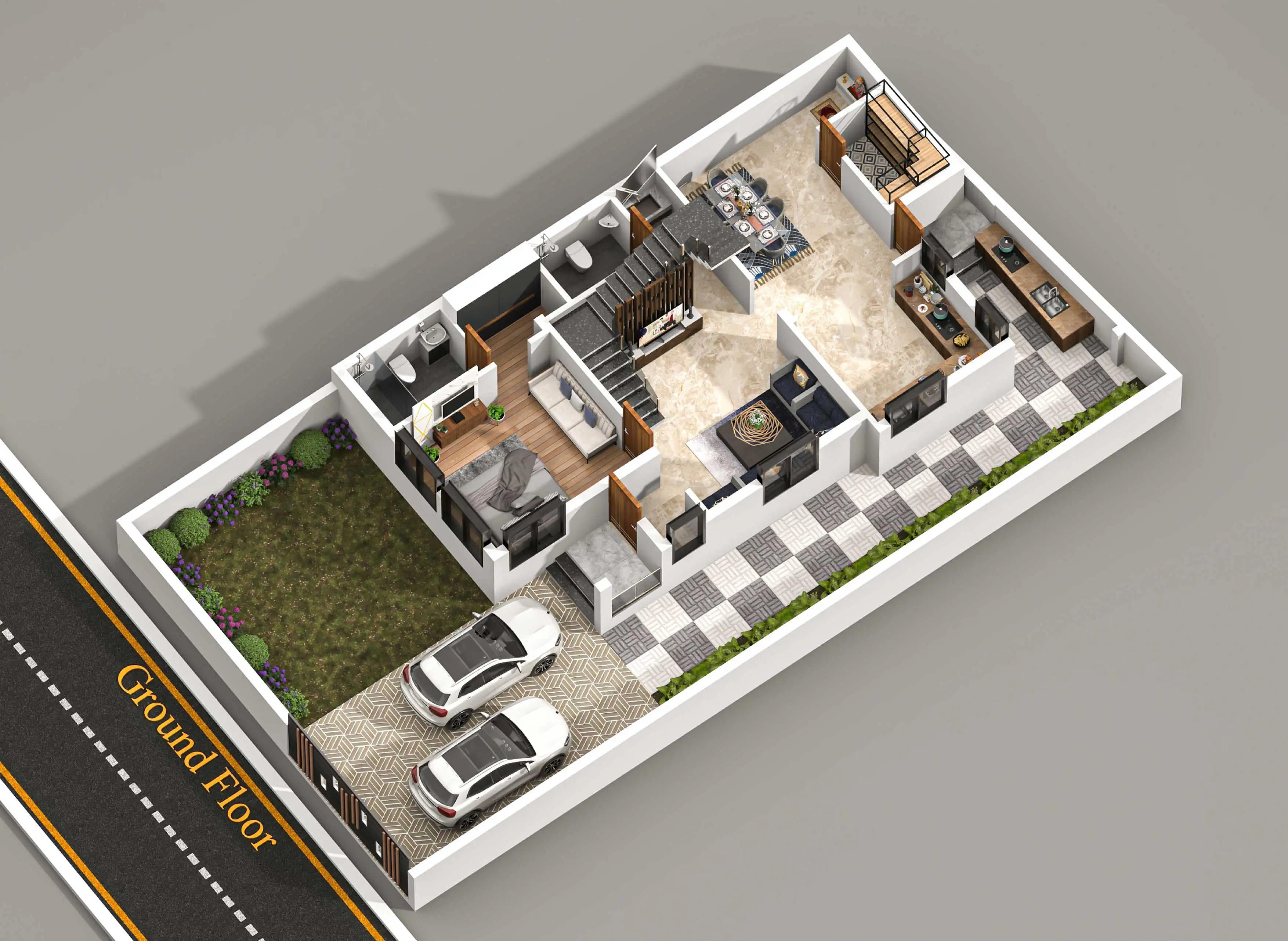 35X65 House plan- 2275 sqft Residential house design At Dholka thumbnail 2 — Project ID 8537