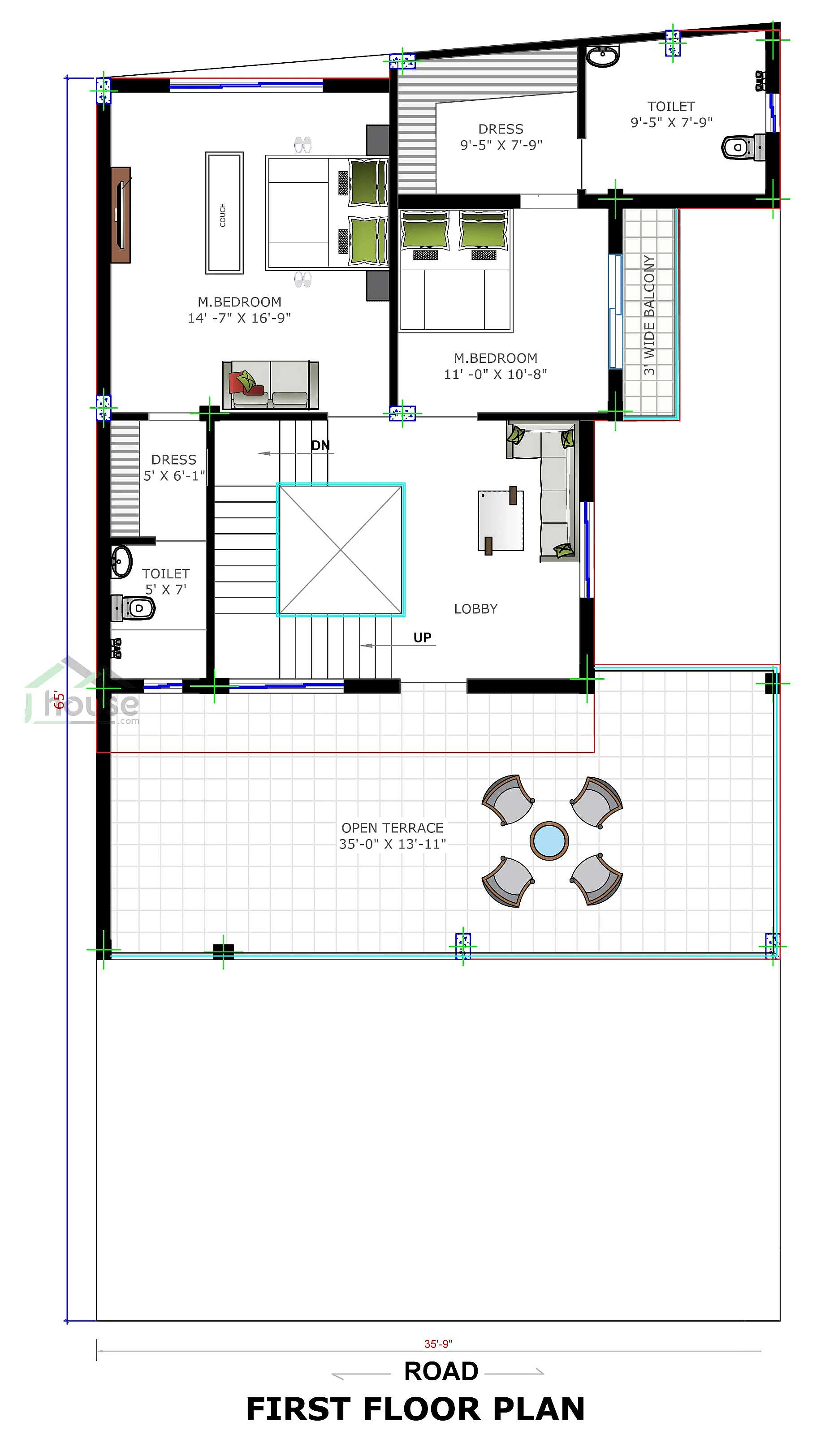 35X65 House plan- 2275 sqft Residential house design At Dholka thumbnail 5 — Project ID 8537