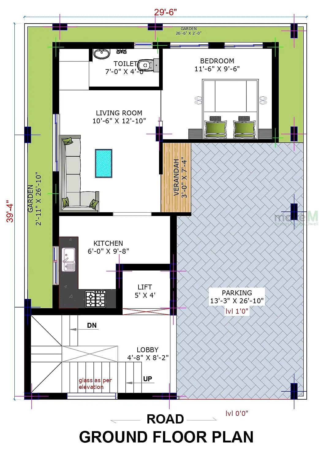 29X39 Apartment plan- 1131 sqft Residential house design At Bangalore thumbnail 4 — Project ID 8538