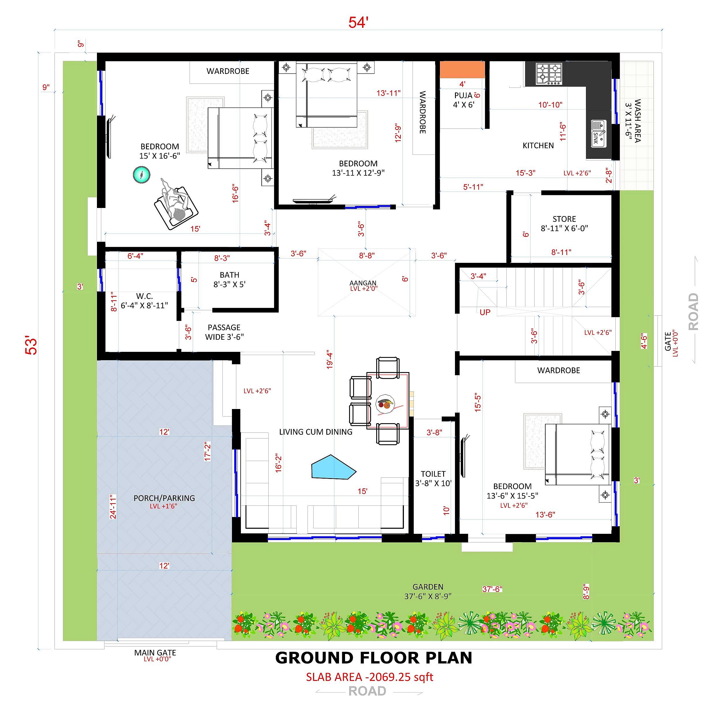 54X53 House plan- 2862 sqft Residential house design At Varanasi thumbnail 2 — Project ID 8539