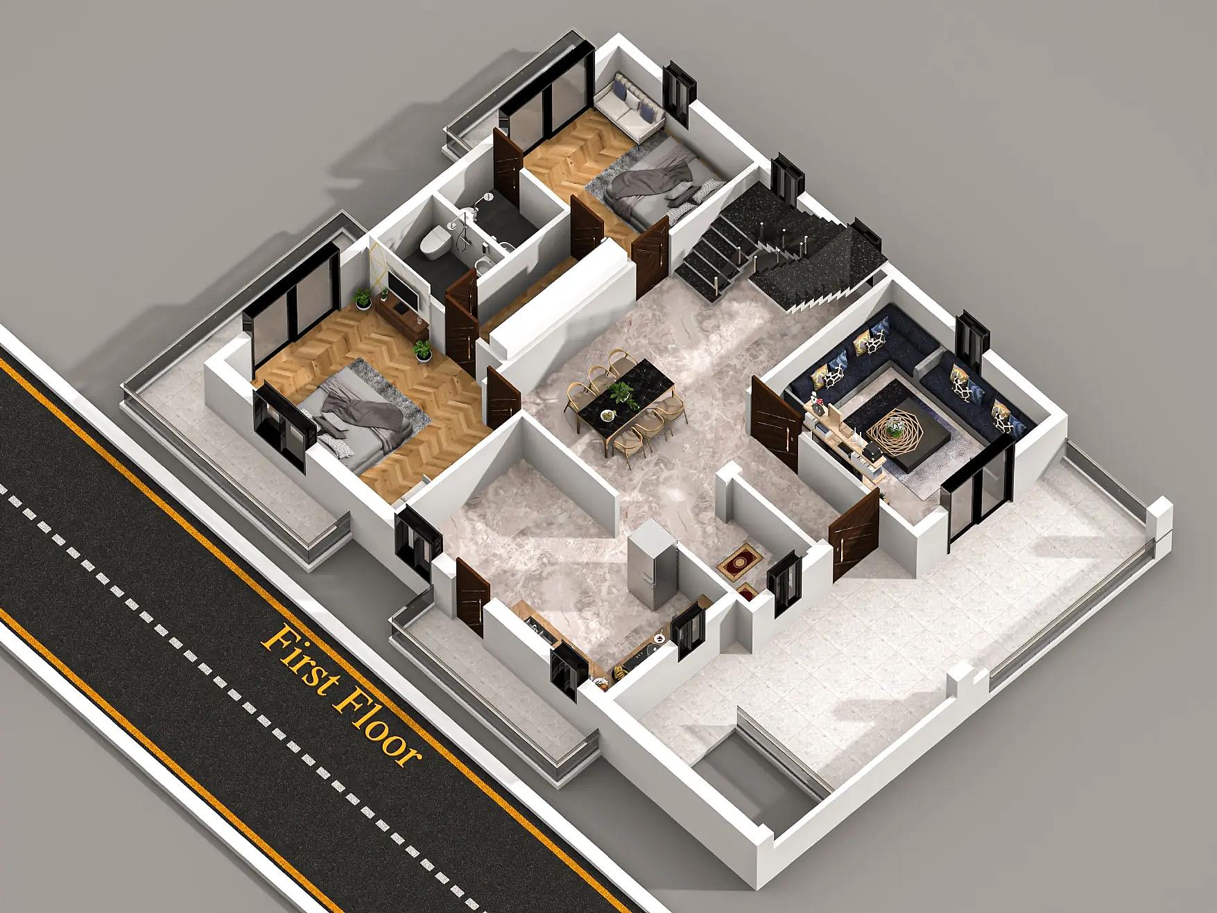 56X42 House with Gym plan- 2352 sqft Residential house design At Bilaspur thumbnail 5 — Project ID 8540