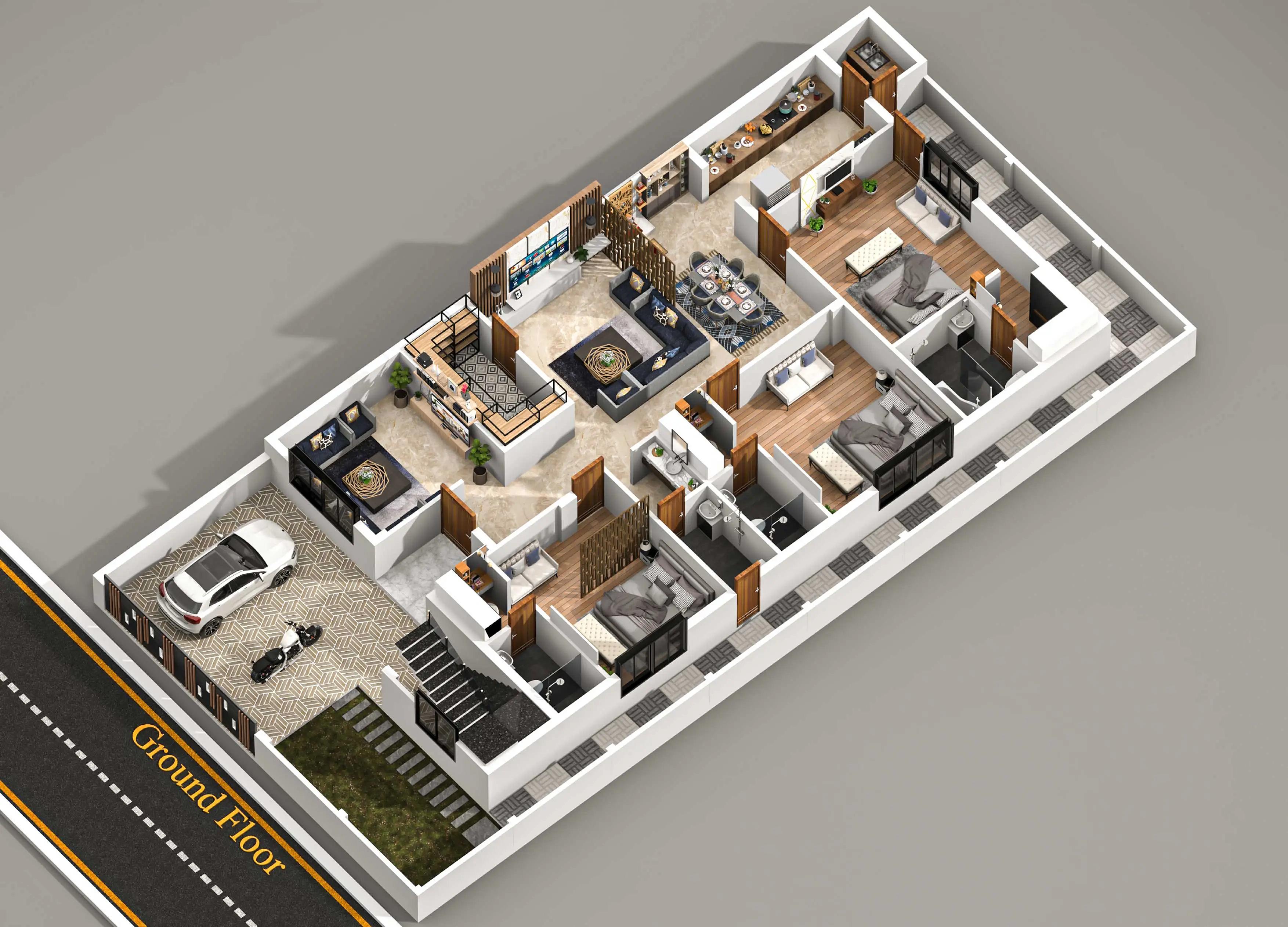 40X83 Apartment plan- 3320 sqft Residential Cum Commercial house design At Ambala thumbnail 3 — Project ID 8541