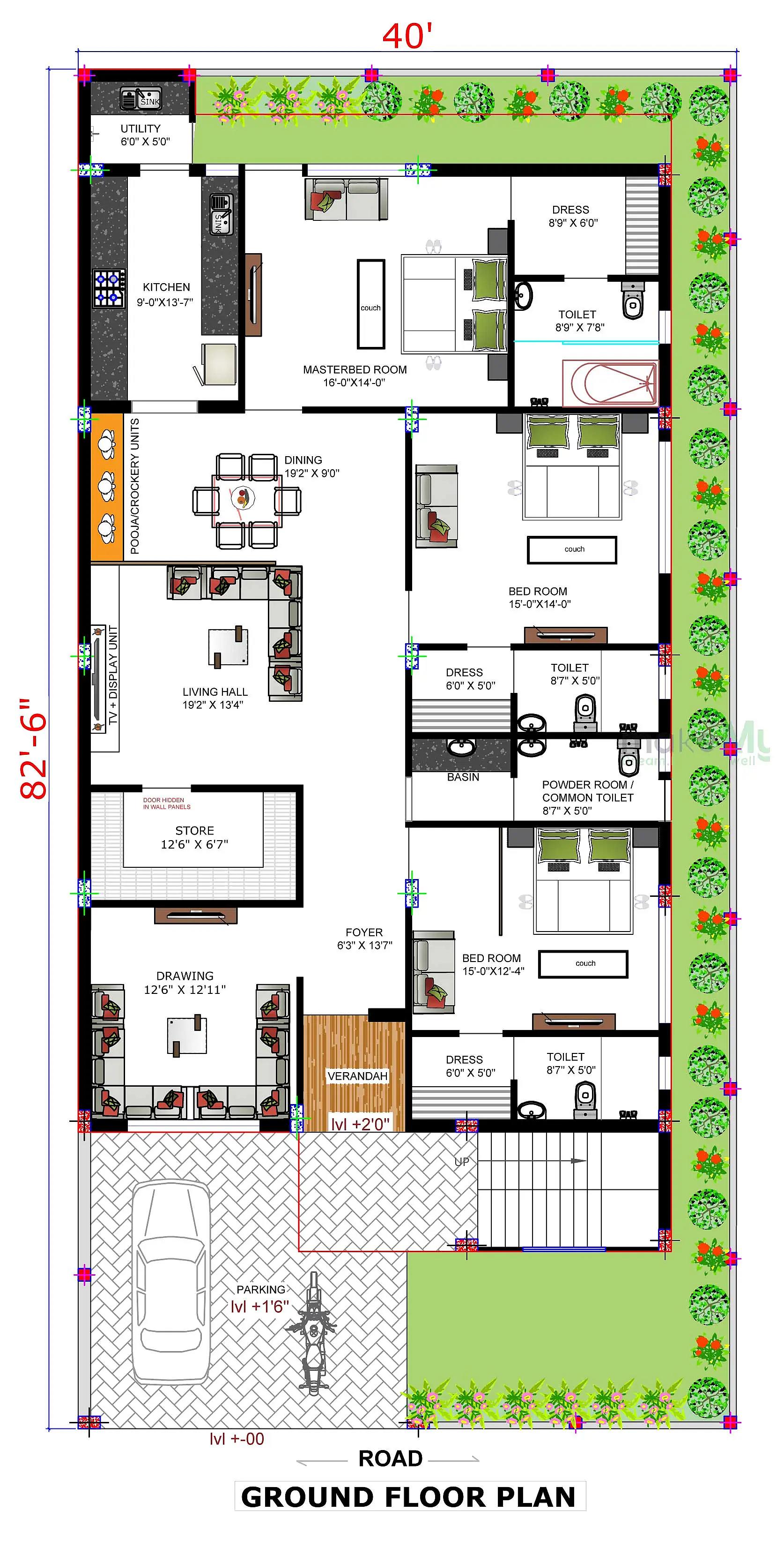 40X83 Apartment plan- 3320 sqft Residential Cum Commercial house design At Ambala thumbnail 5 — Project ID 8541