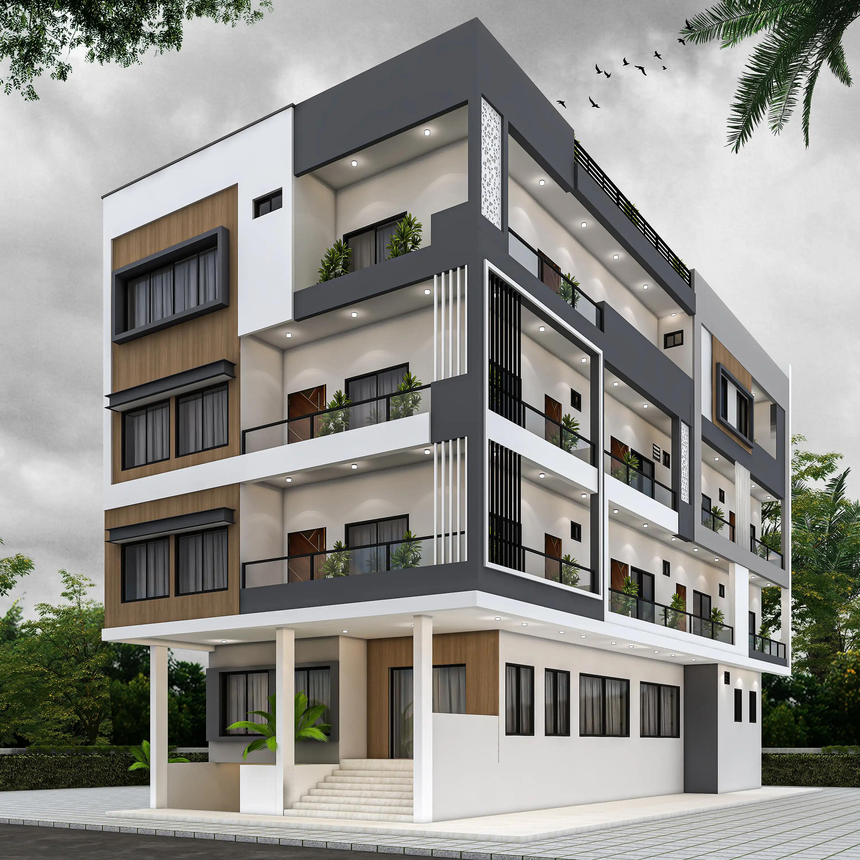 40X80 Residential With Rental Apartment plan- 3200 sqft Residential Cum Commercial house design At Lucknow — photo 1 — Project ID 8544