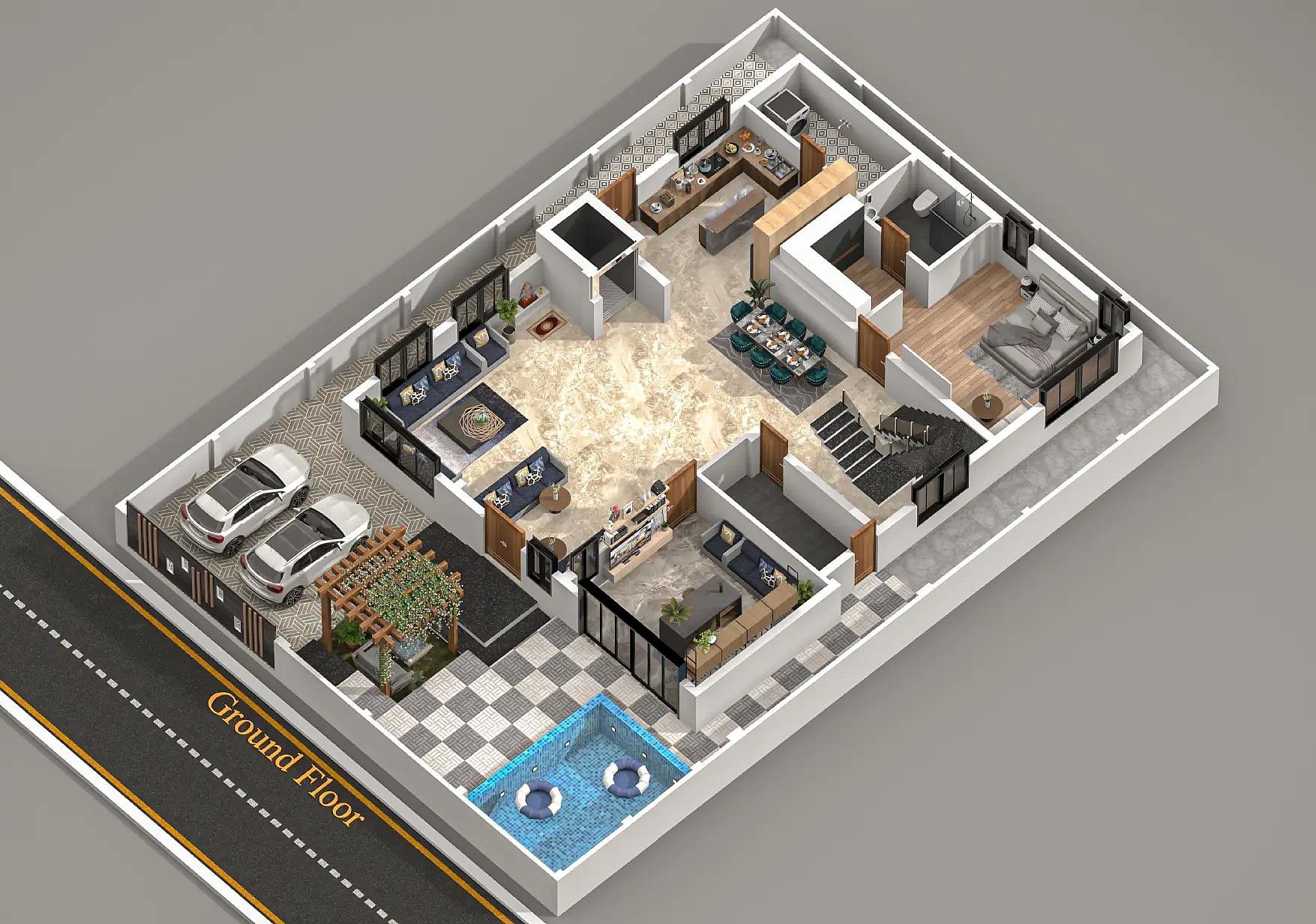 52X75 House with Gym plan- 3900 sqft Residential house design At Burhanpur thumbnail 4 — Project ID 8545