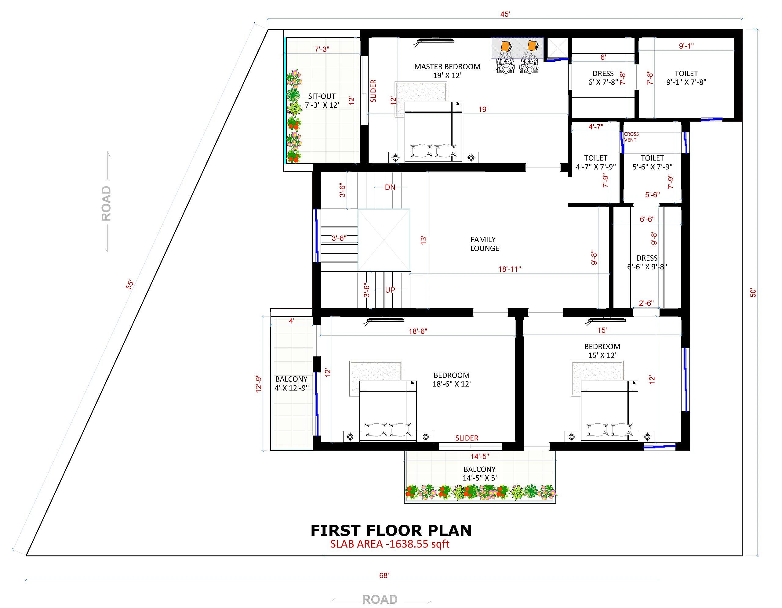 45X50 House plan- 2250 sqft Residential house design At Pawa thumbnail 3 — Project ID 8546