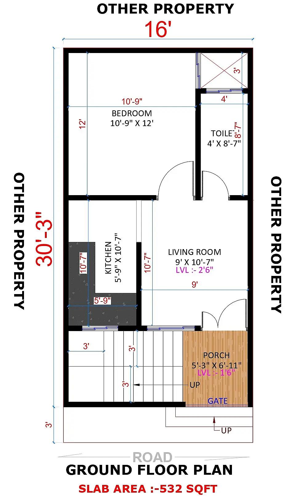 16X30 House plan- 480 sqft Residential house design At Dwarka thumbnail 2 — Project ID 8547