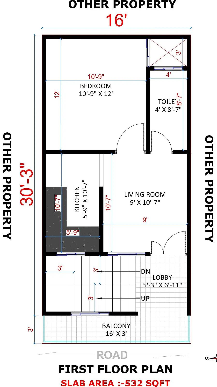16X30 House plan- 480 sqft Residential house design At Dwarka thumbnail 3 — Project ID 8547