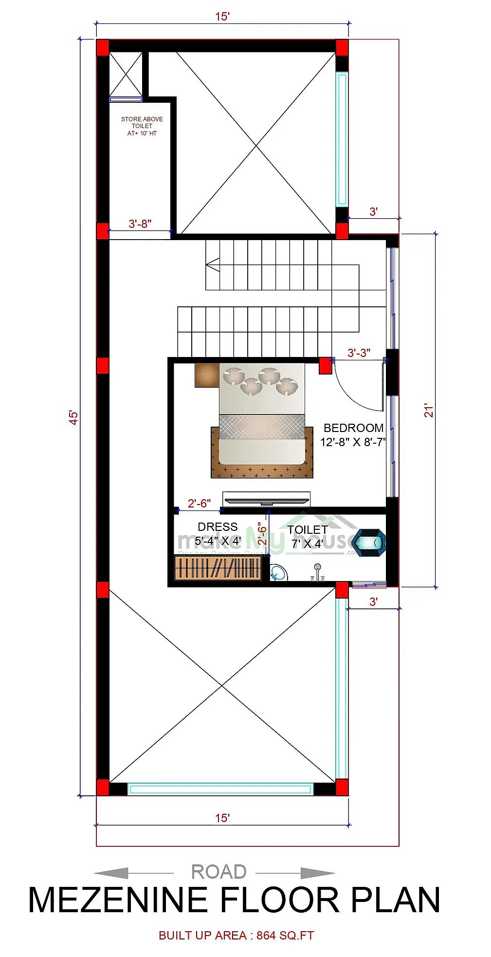 15X45 House plan- 675 sqft Residential house design At Sagwara thumbnail 3 — Project ID 8552