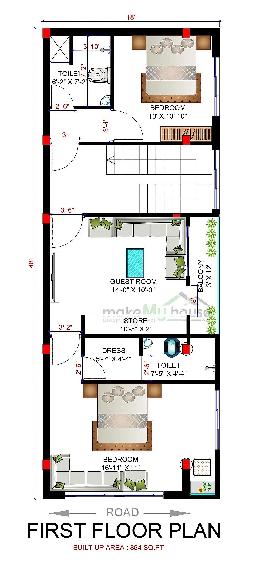 15X45 House plan- 675 sqft Residential house design At Sagwara thumbnail 4 — Project ID 8552
