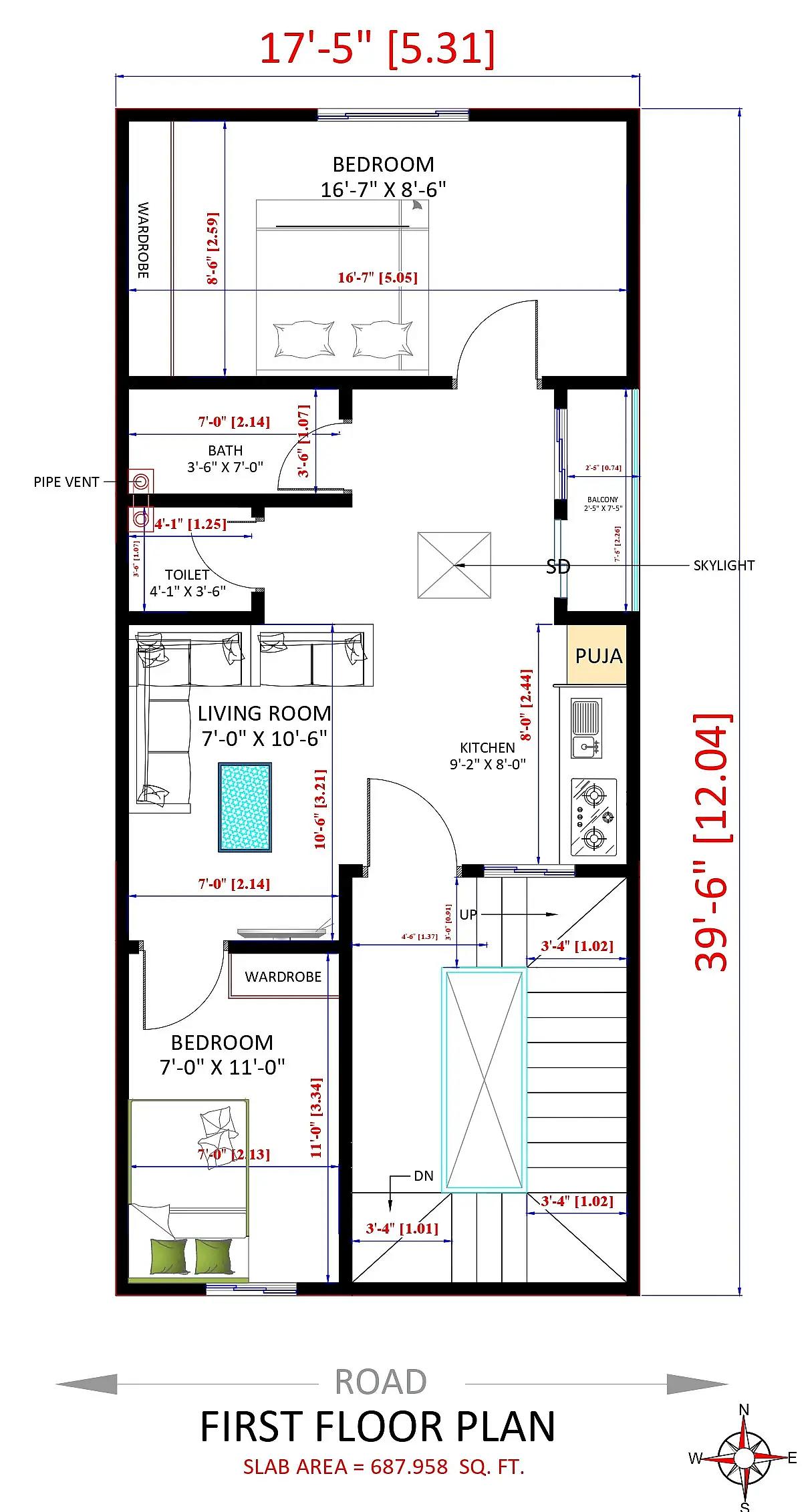 17X39 House plan- 663 sqft Residential house design At Dandeli thumbnail 3 — Project ID 8553